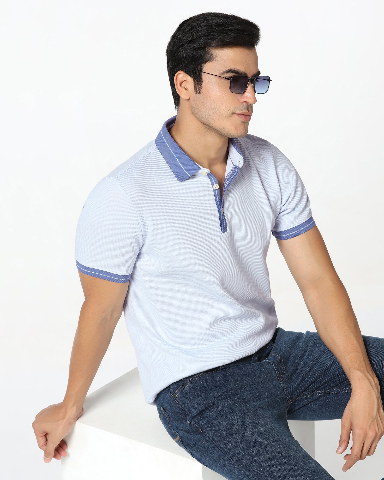 Light Blue Textured Polo - Contra