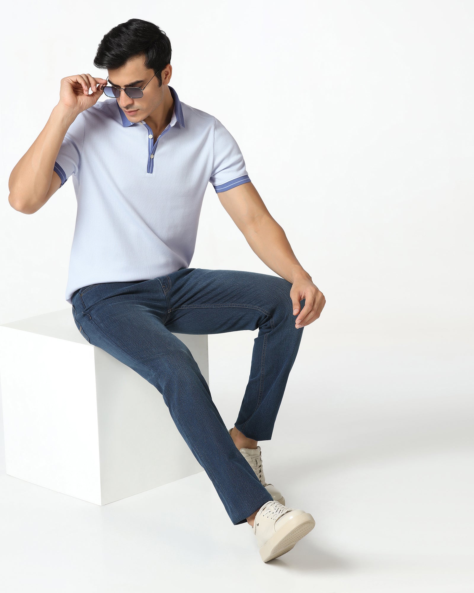 Light Blue Textured Polo - Contra