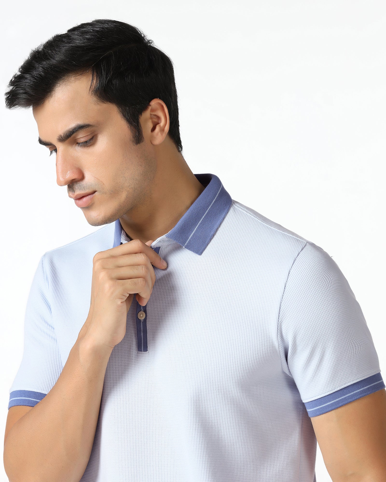 Light Blue Textured Polo - Contra