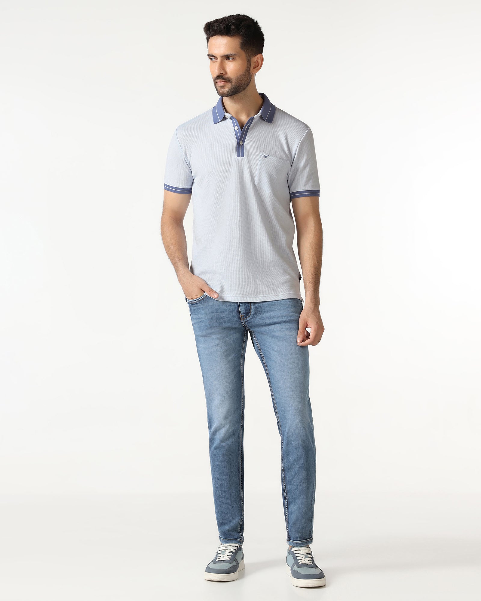 Light Blue Textured Polo - Contra