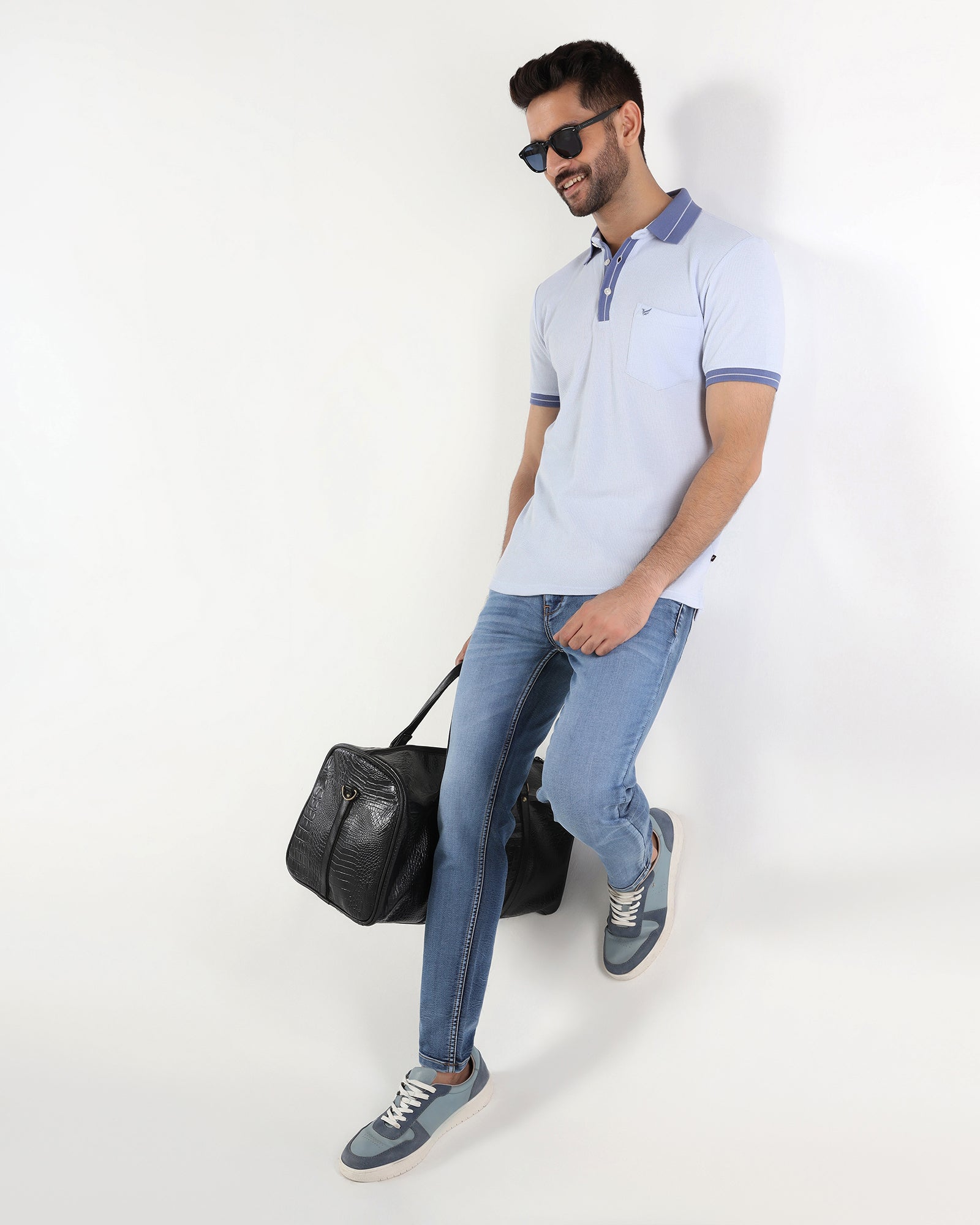 Light Blue Textured Polo - Contra