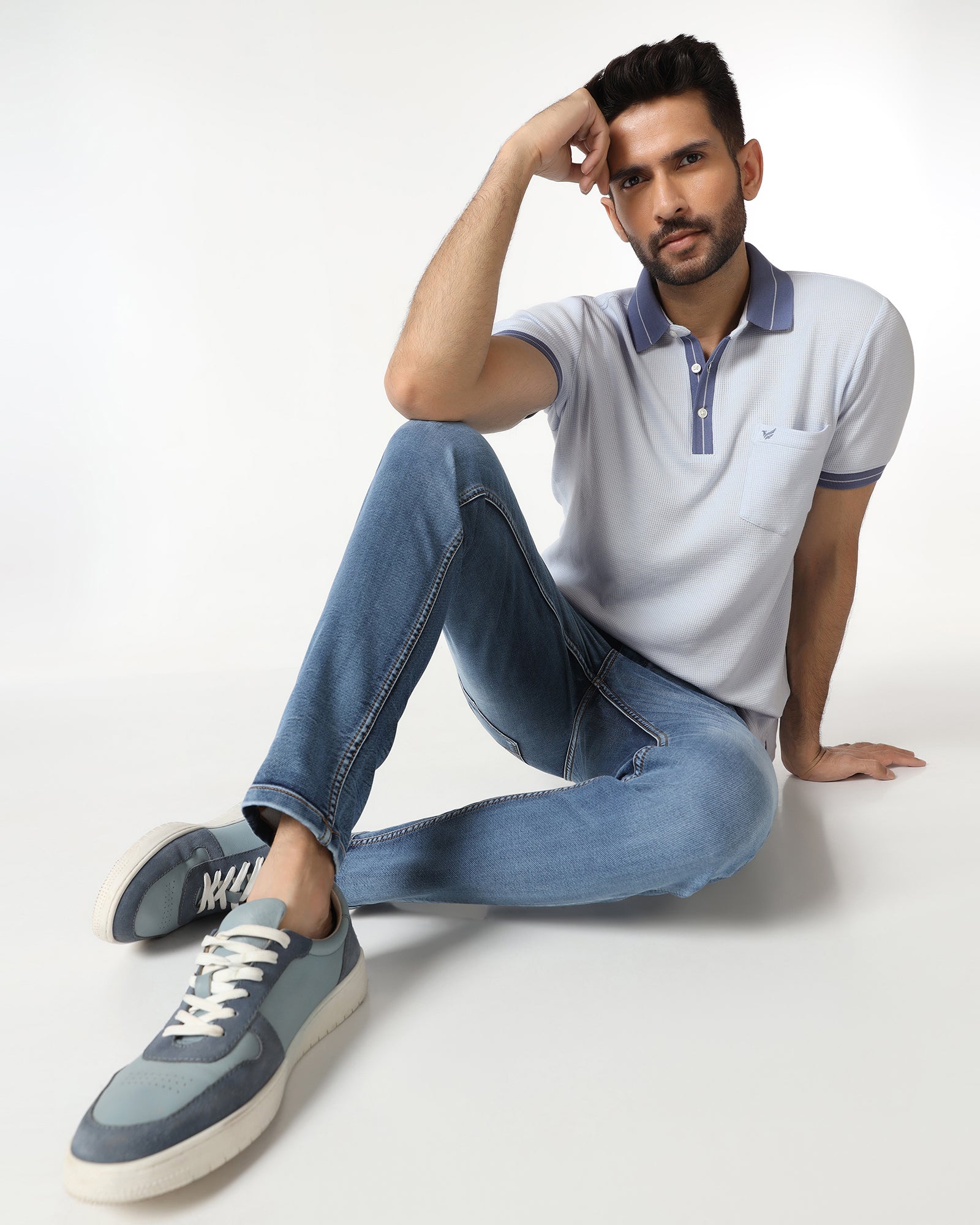 Light Blue Textured Polo - Contra