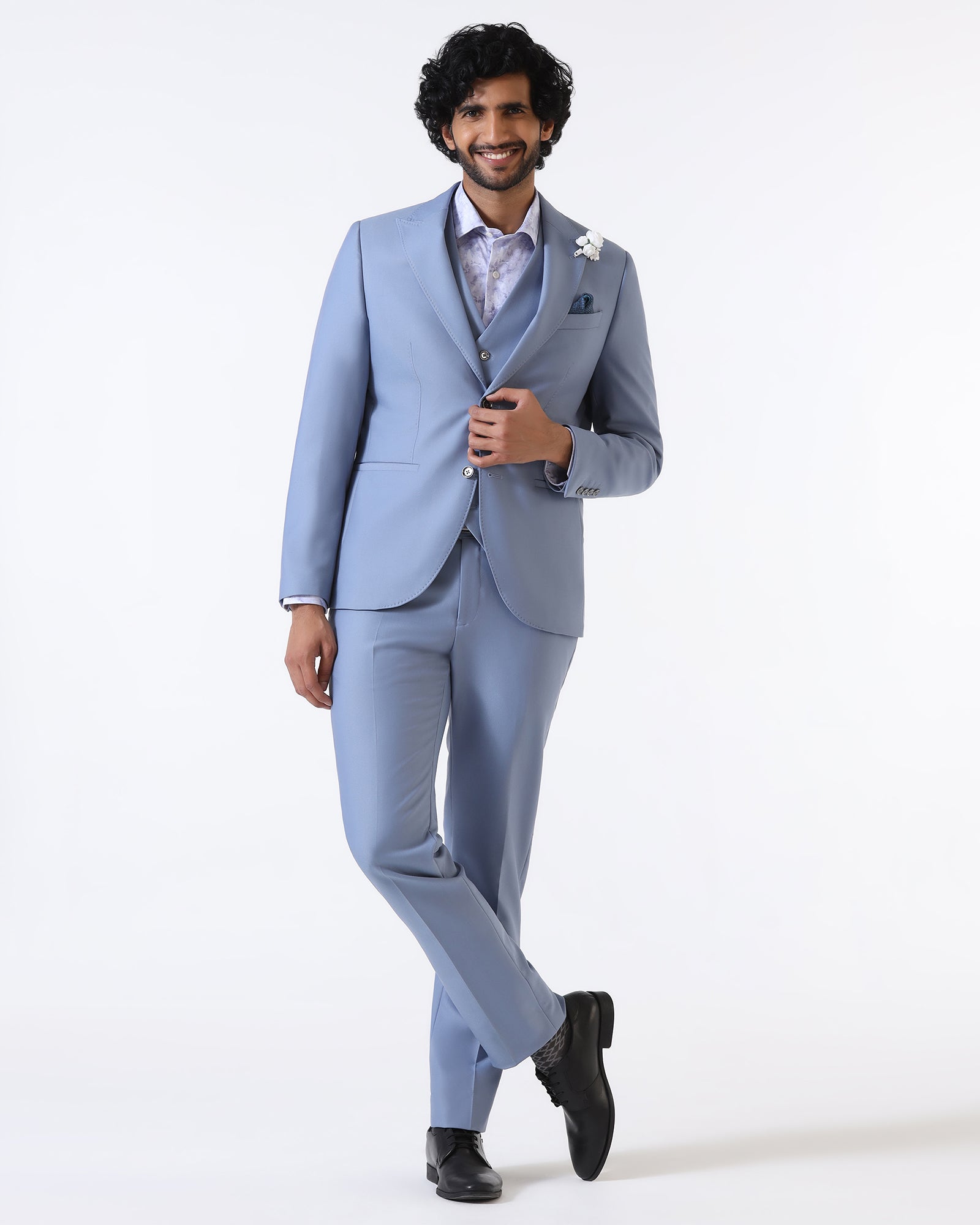 Light Blue Three Piece Solid Suit - Flint