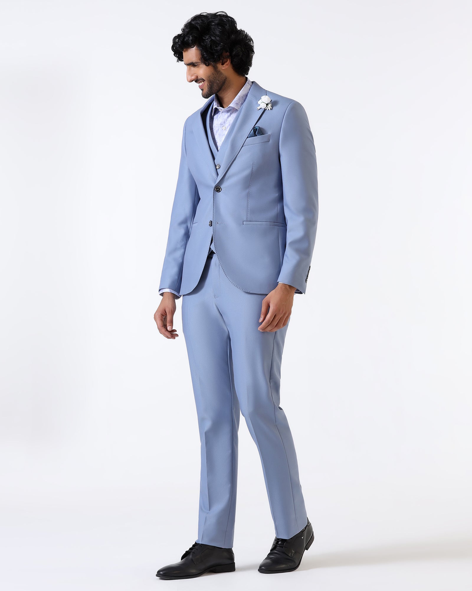Light Blue Three Piece Solid Suit - Flint
