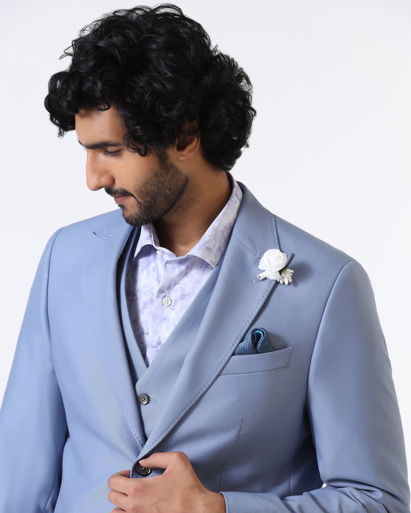 Light Blue Three Piece Solid Suit - Flint