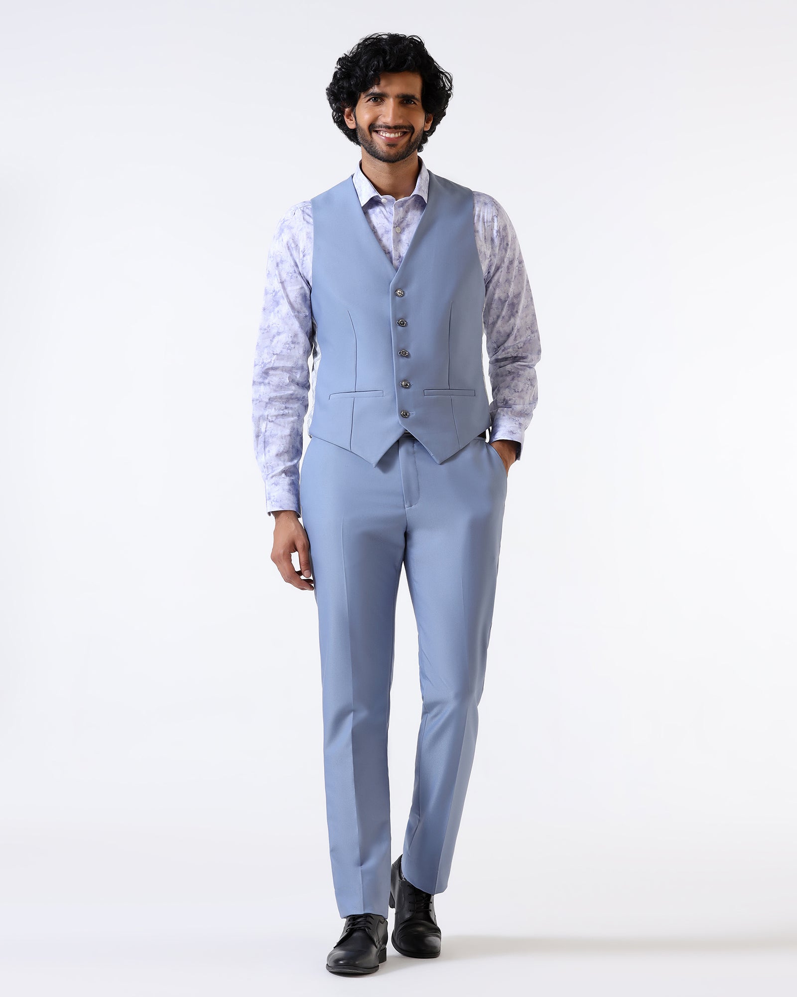Light Blue Three Piece Solid Suit - Flint