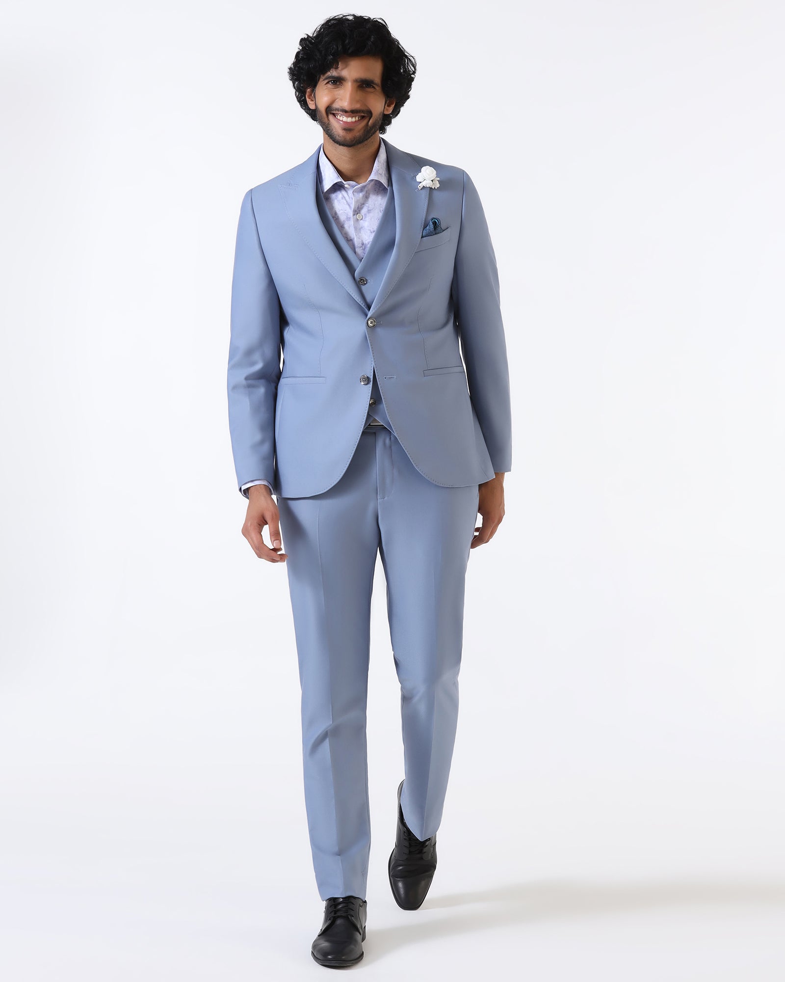 Light Blue Three Piece Solid Suit - Flint