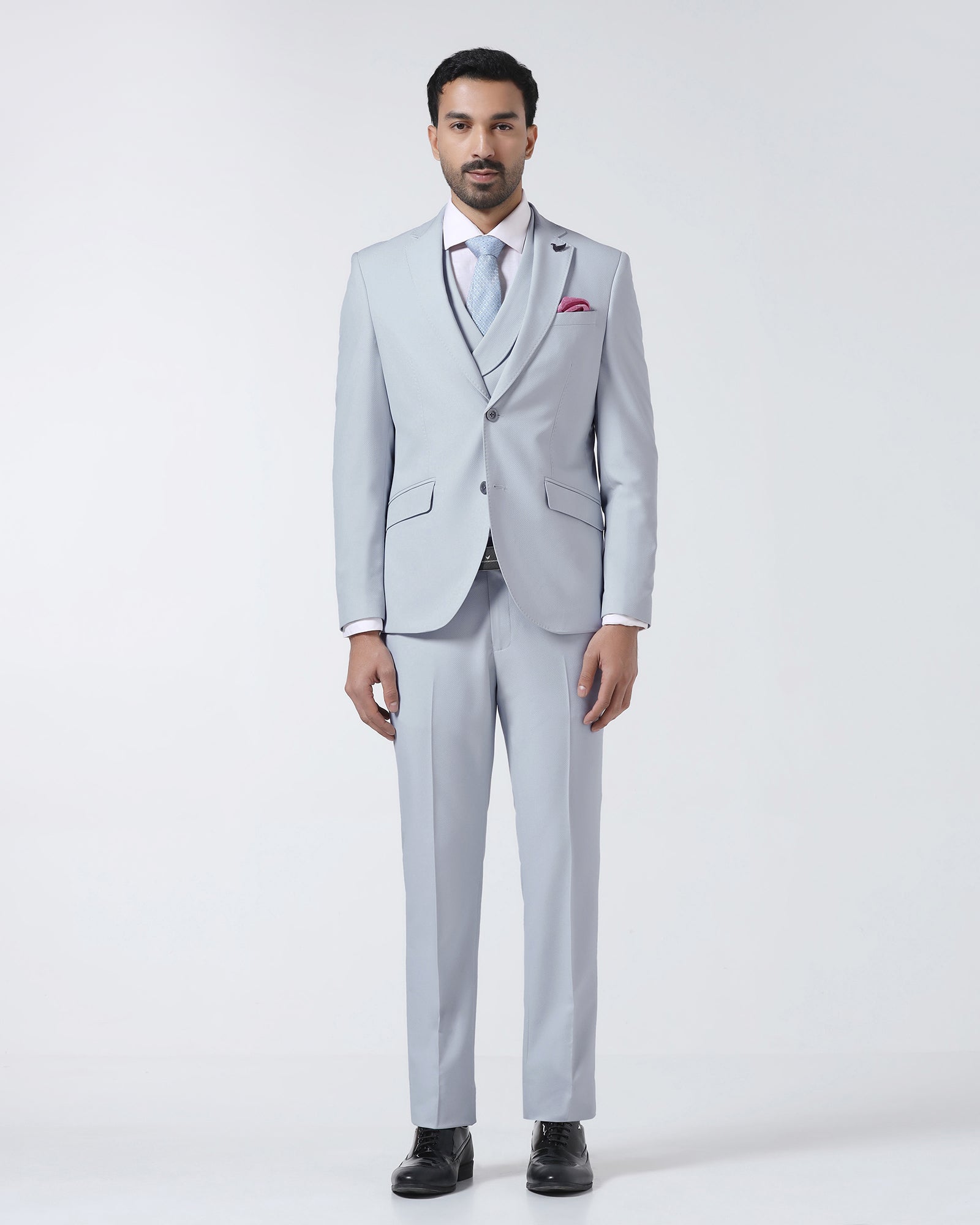 Light Blue Three Piece Textured Suit - Jiddle