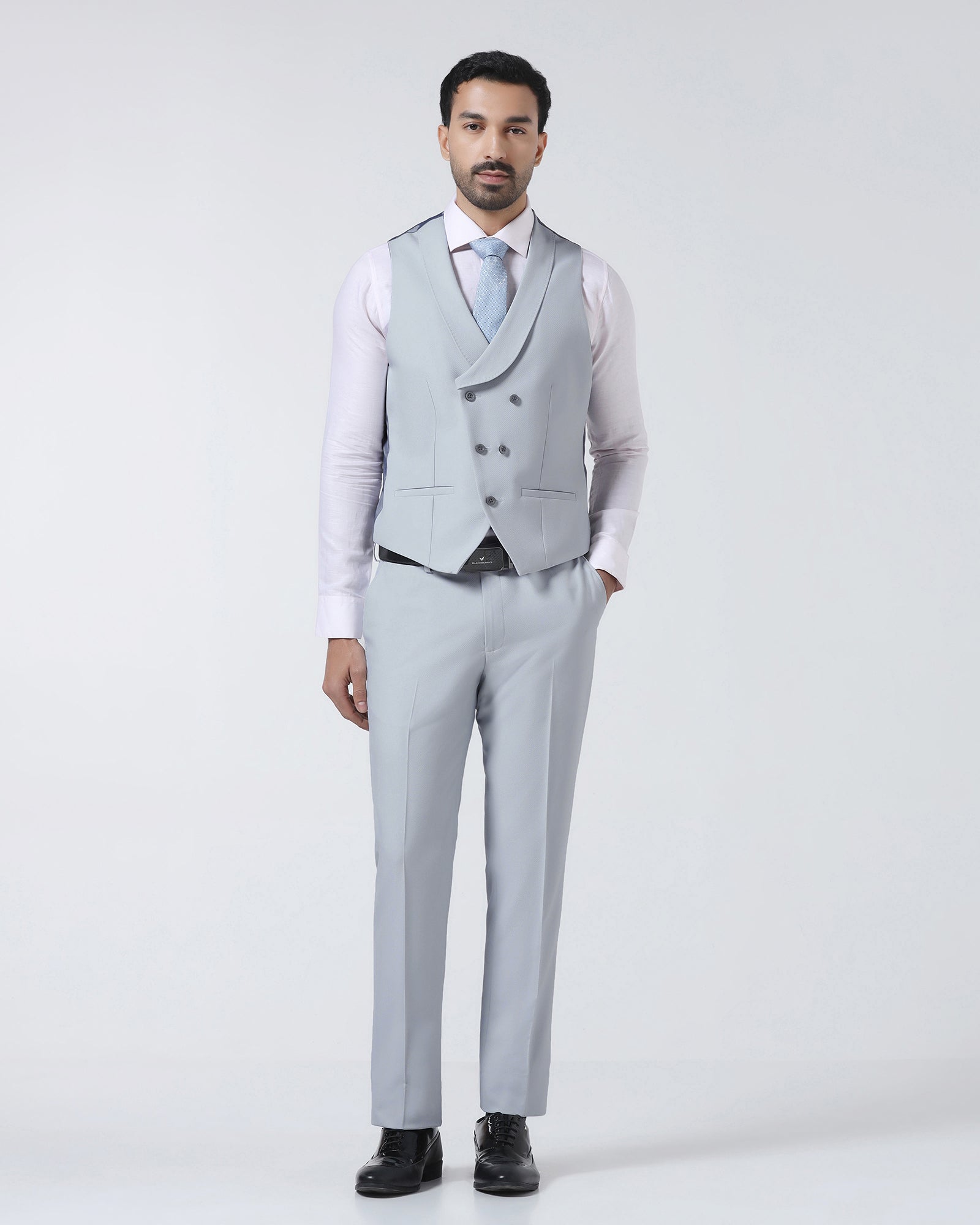 Light Blue Three Piece Textured Suit - Jiddle