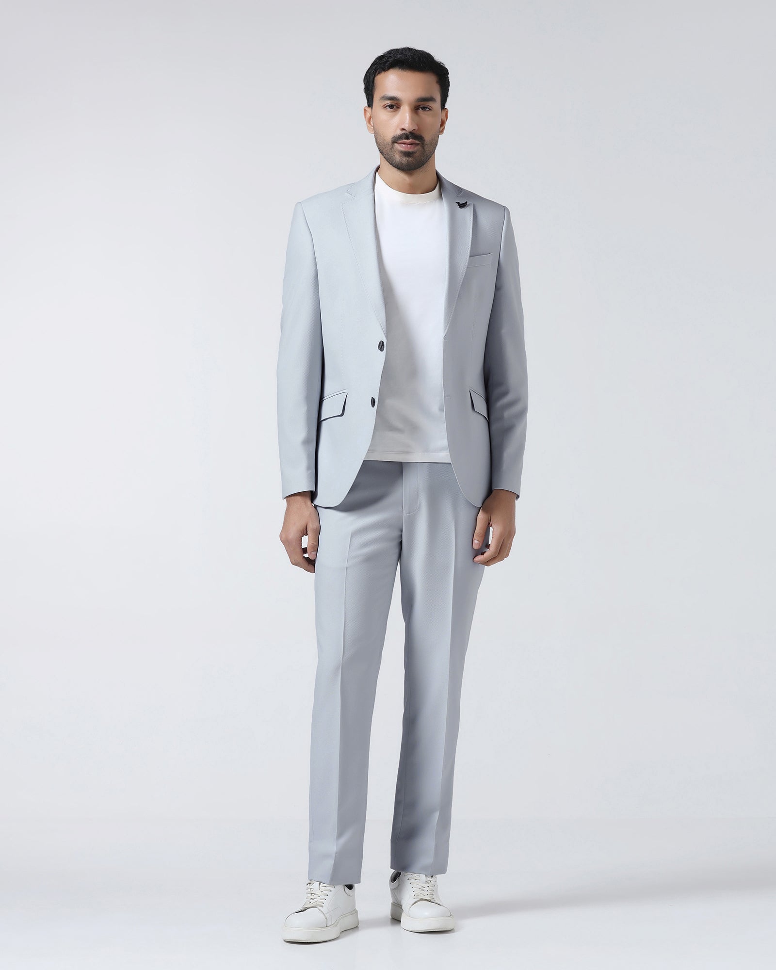 Light Blue Three Piece Textured Suit - Jiddle