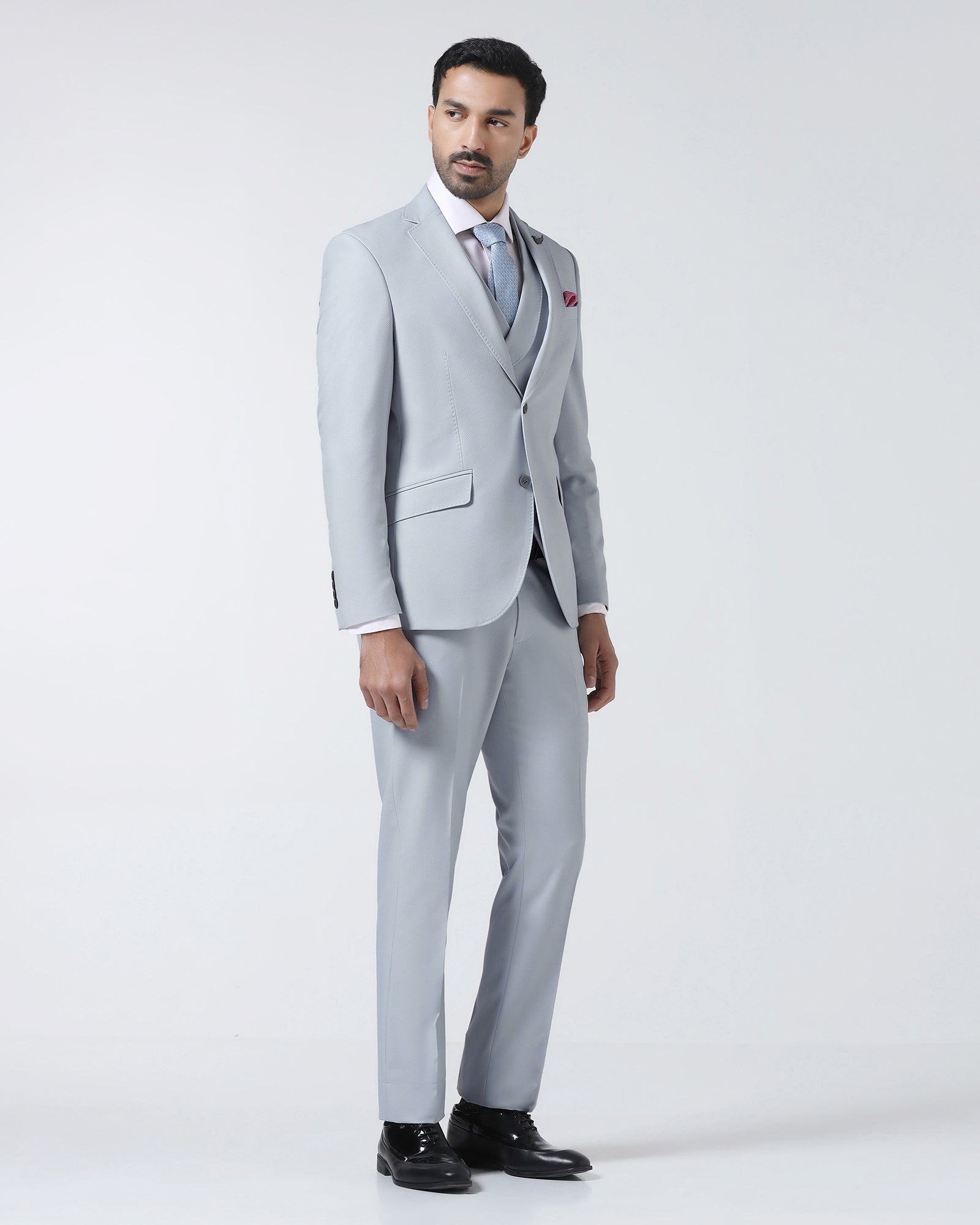 Light Blue Three Piece Textured Suit - Jiddle