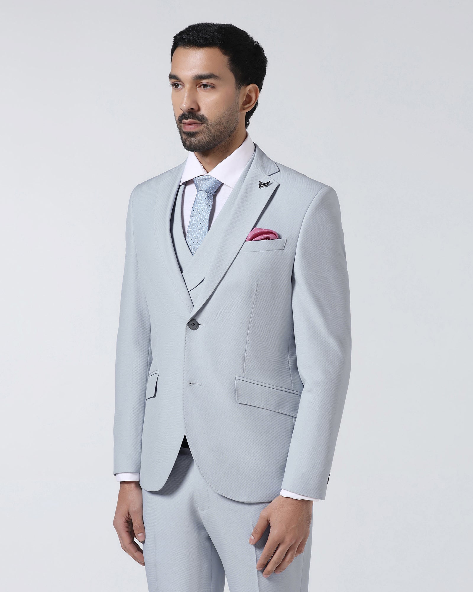 Light Blue Three Piece Textured Suit - Jiddle