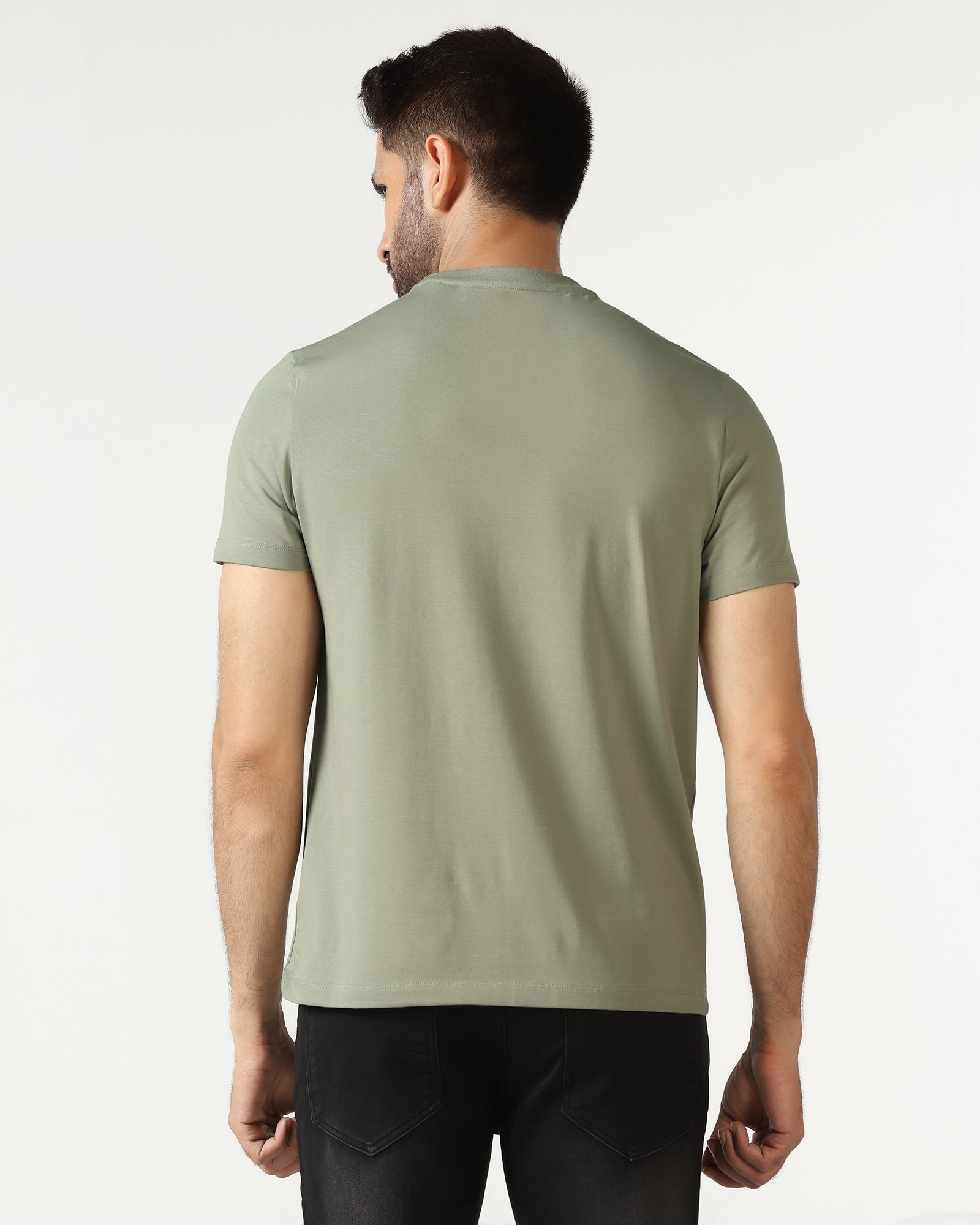 Light Green Crew Neck Solid T-Shirt - Zoro