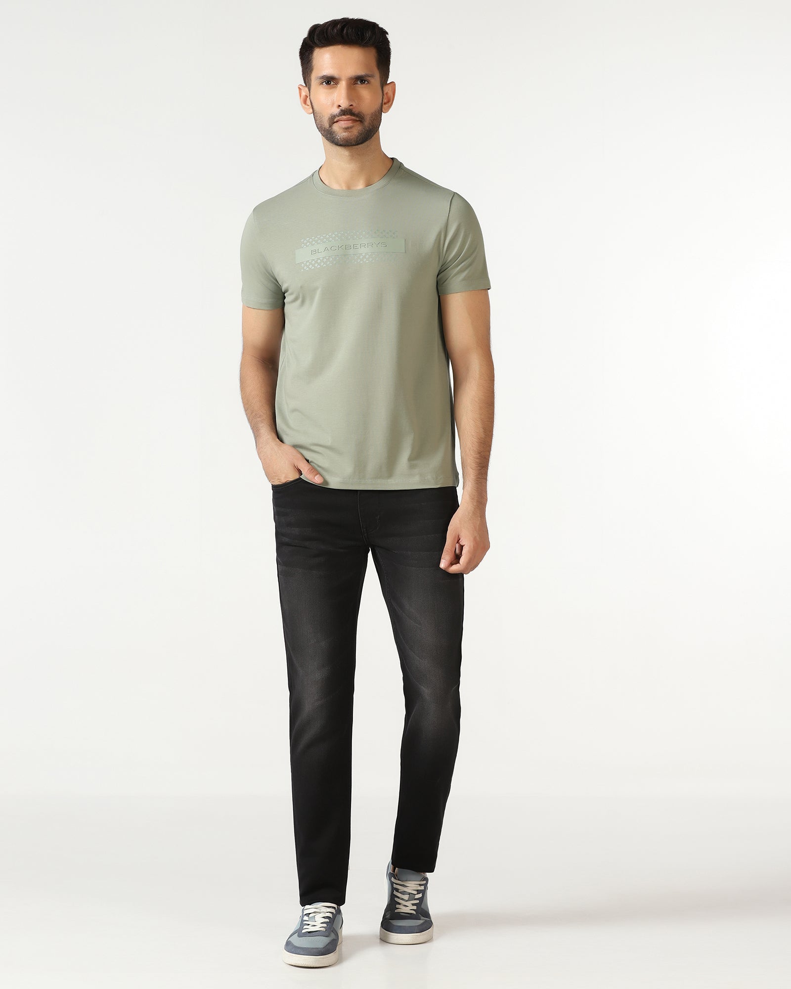 Light Green Crew Neck Solid T-Shirt - Zoro