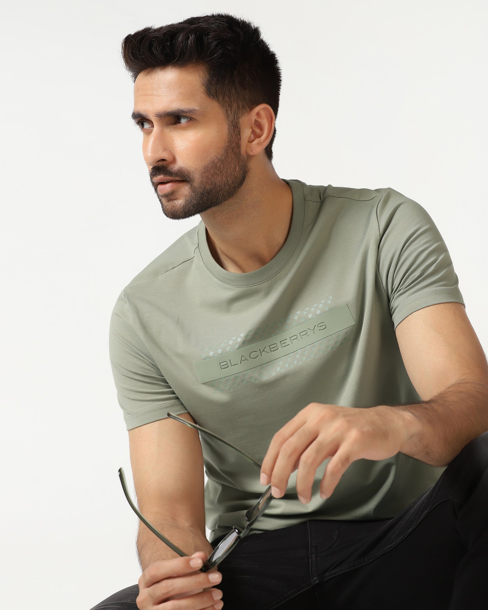 Light Green Crew Neck Solid T-Shirt - Zoro