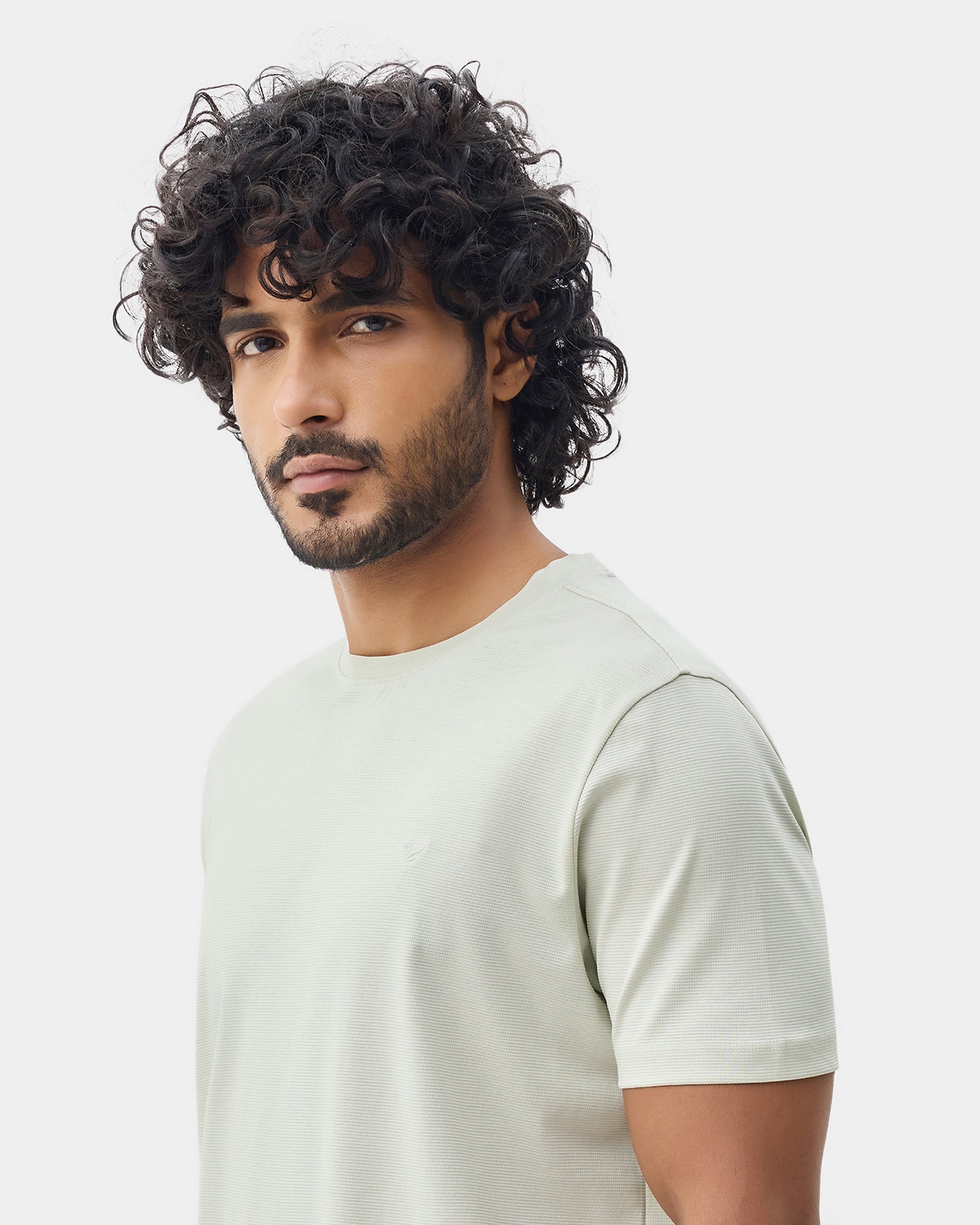 Light Green Crew Neck Textured T-Shirt - Yamazaki
