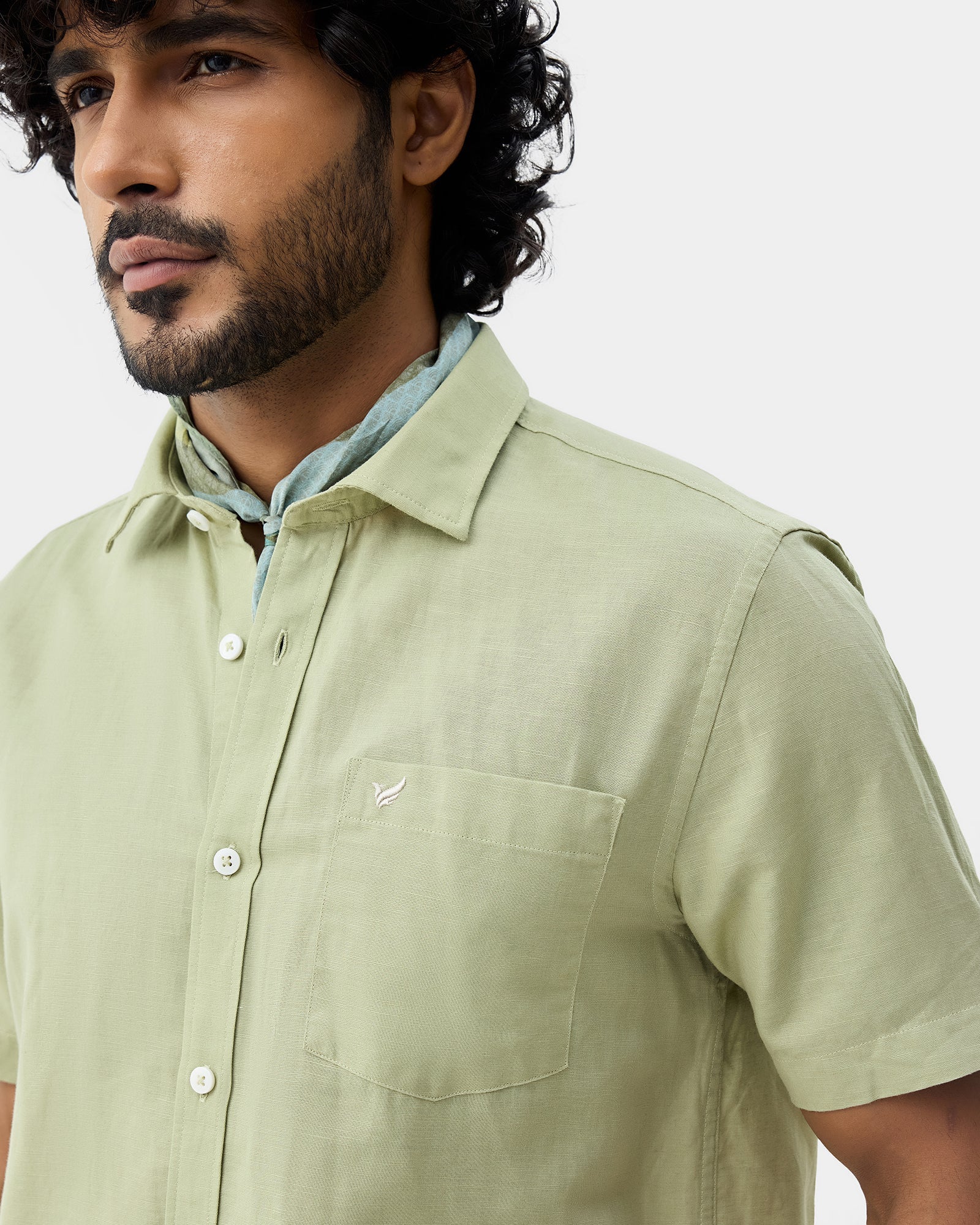 Light Green Half Sleeve Linen Solid Shirt - Cleo