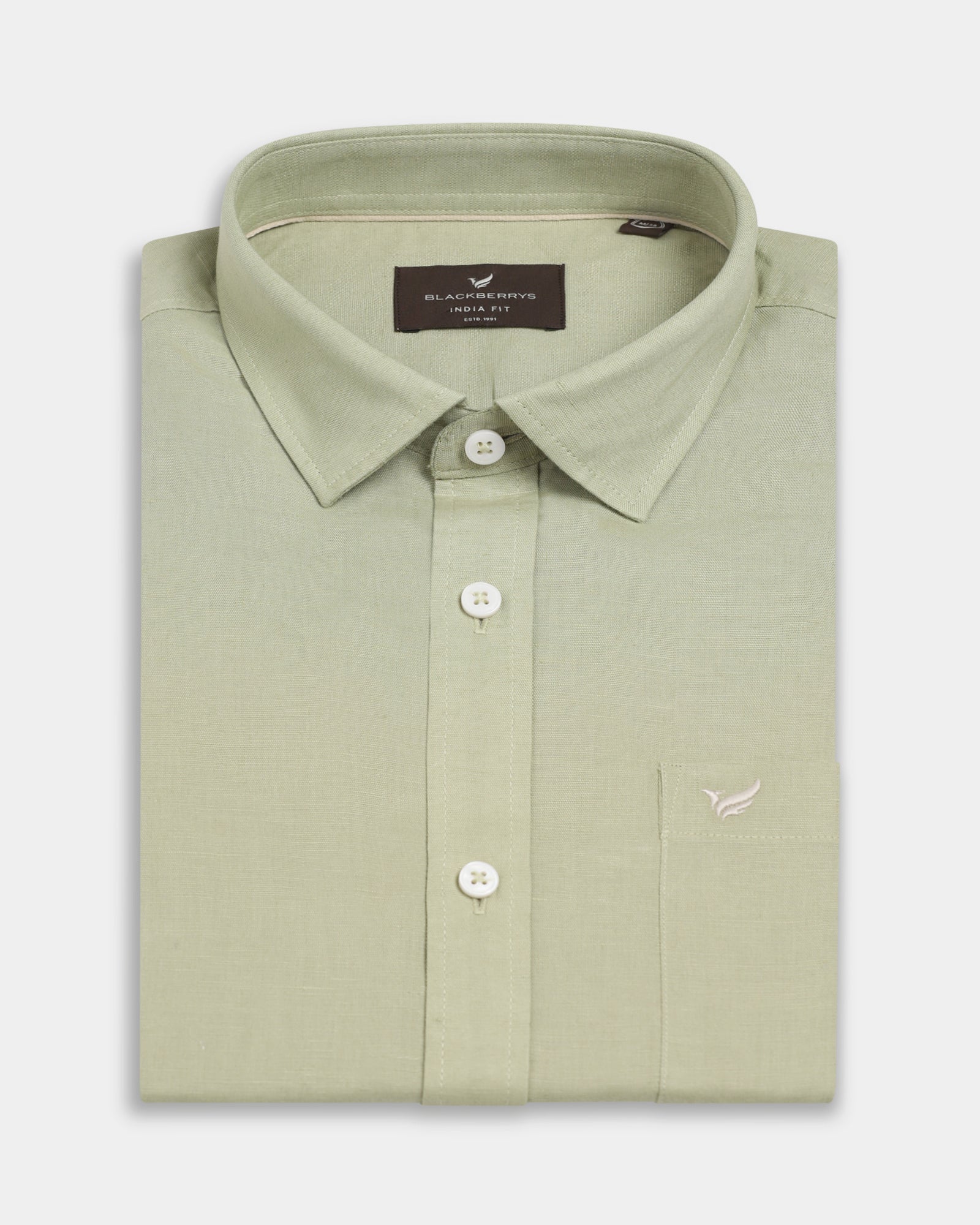 Light Green Half Sleeve Linen Solid Shirt - Cleo