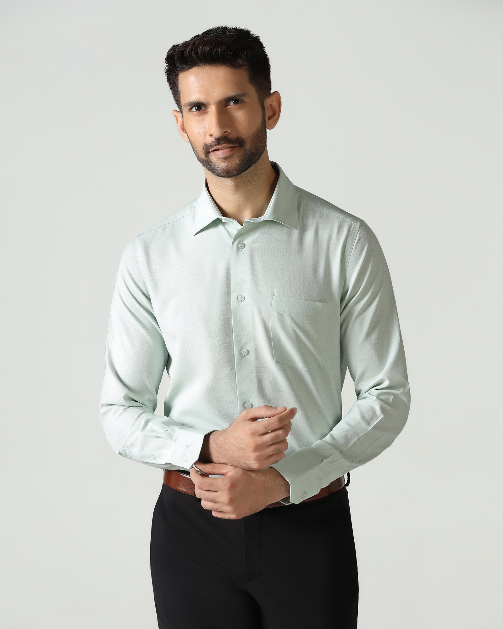 Light Green Non Iron Textured Shirt - Racob