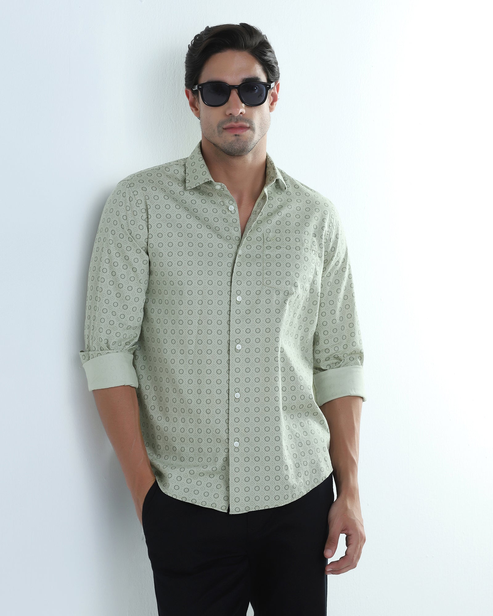 Light Green Printed Shirt - Fettiq