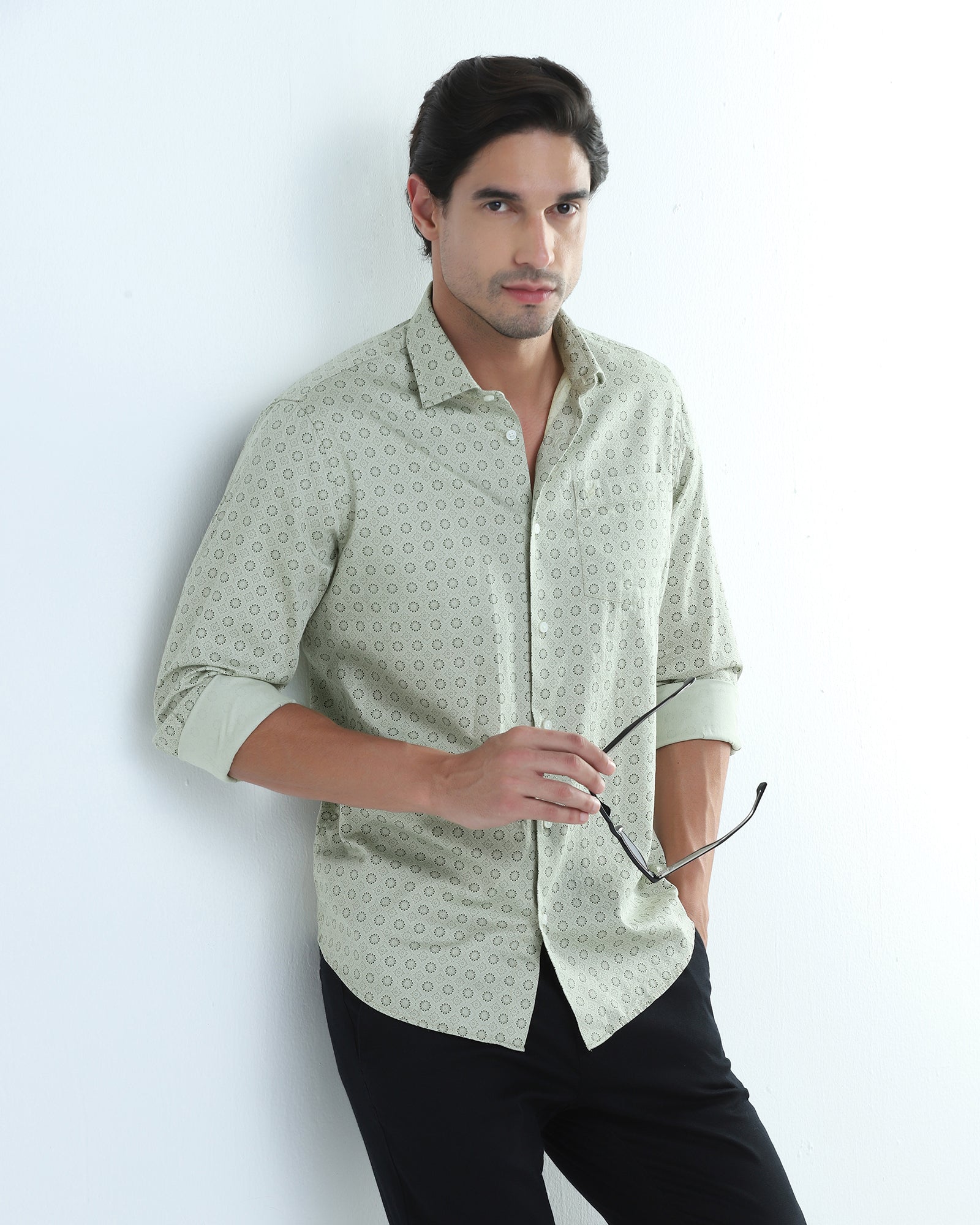 Light Green Printed Shirt - Fettiq