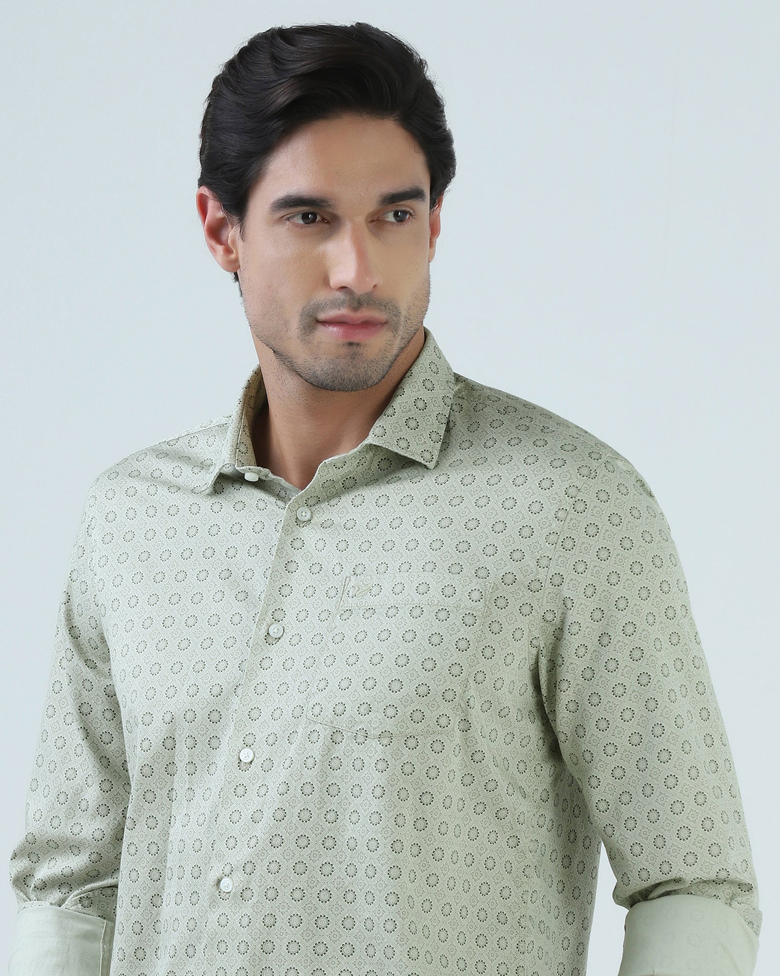 Light Green Printed Shirt - Fettiq