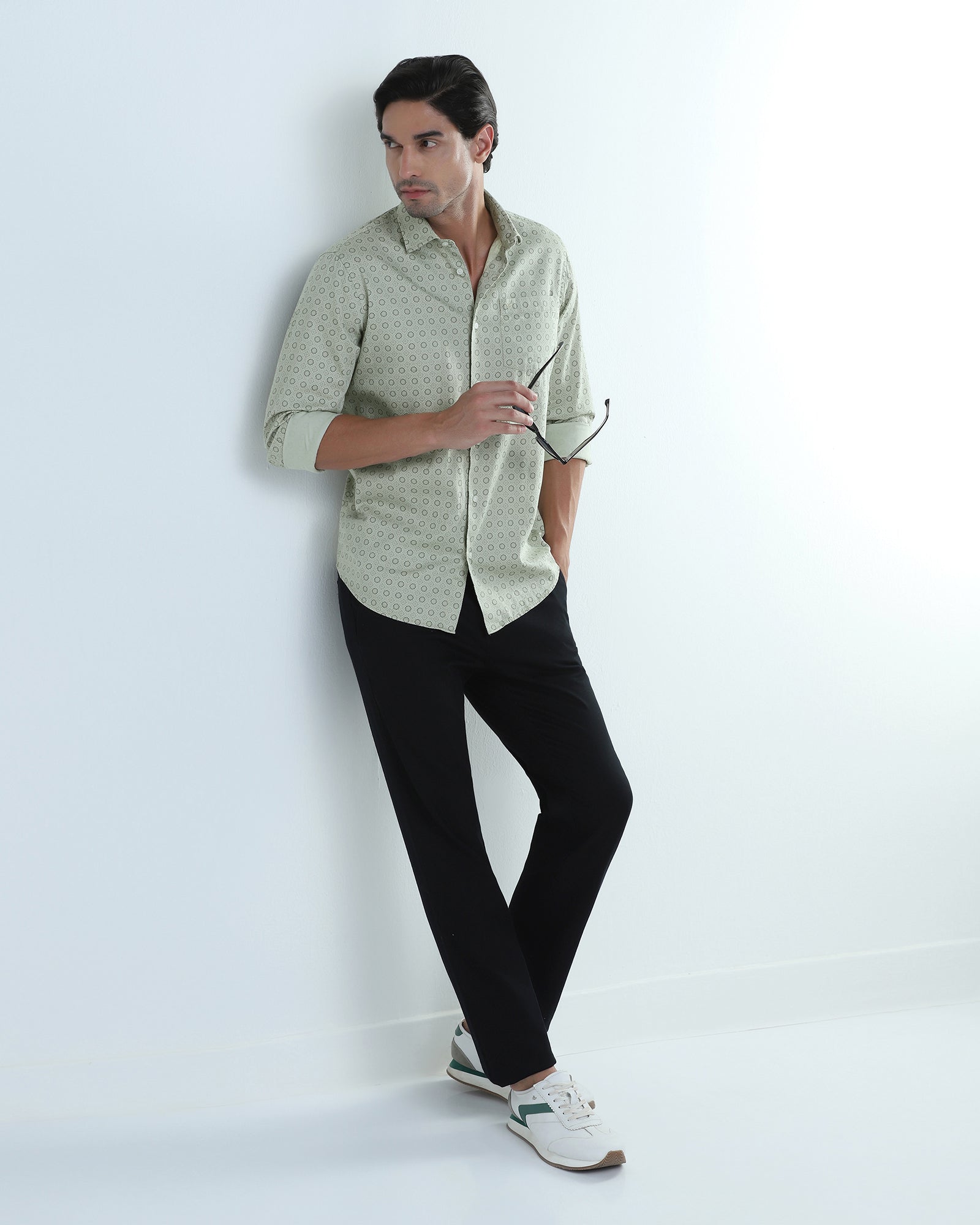 Light Green Printed Shirt - Fettiq
