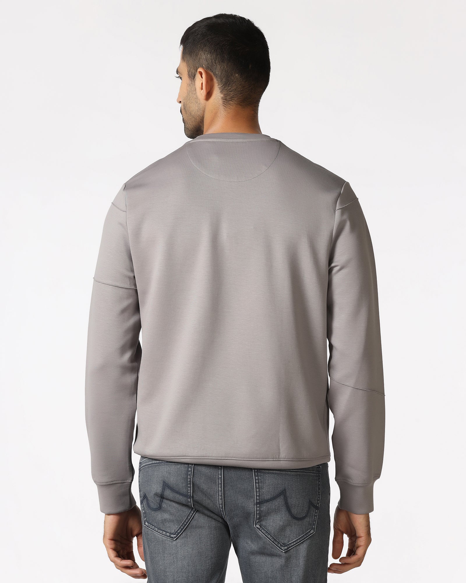 Light Grey Crew Neck Solid Sweatshirt - Dapper