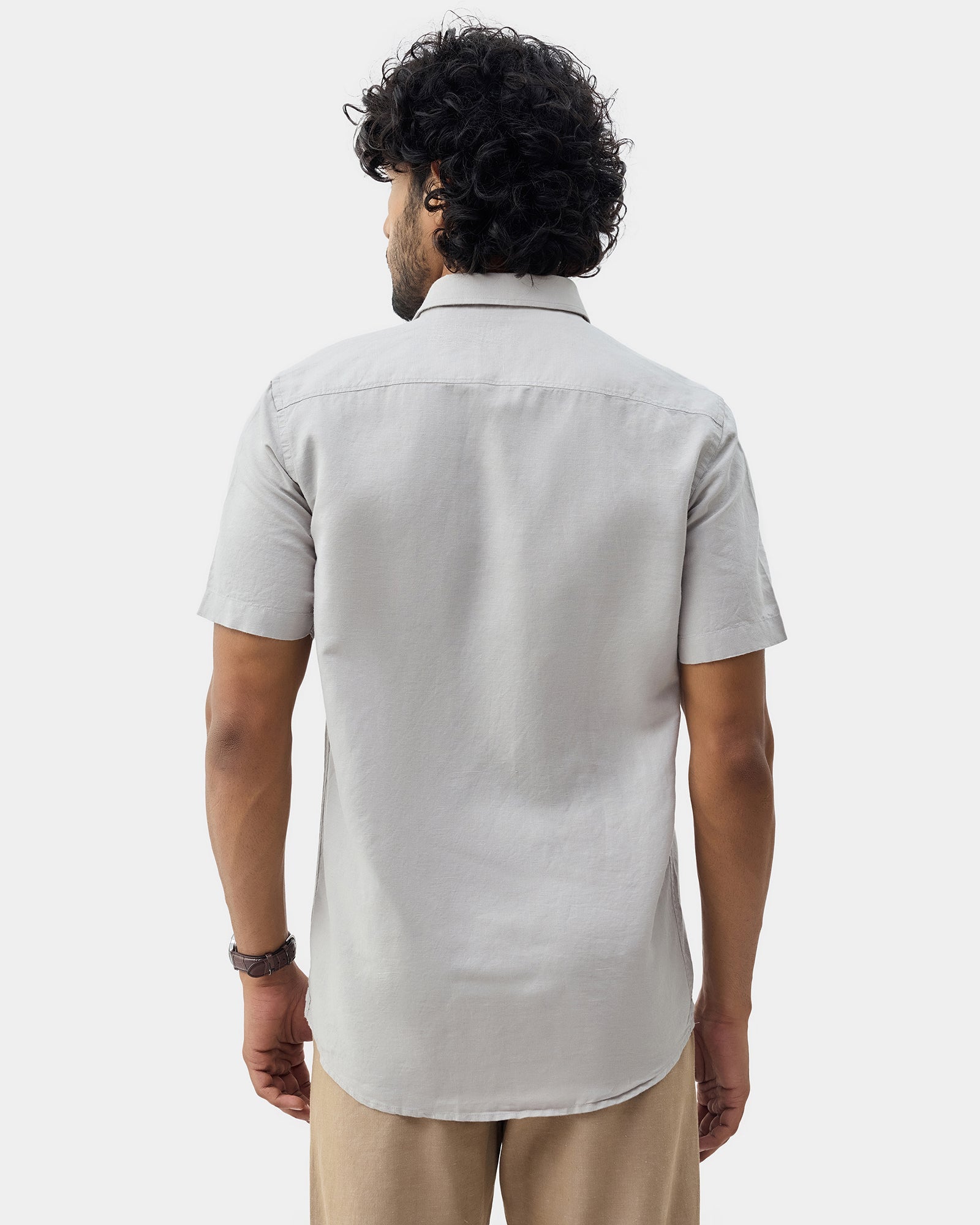 Light Grey Half Sleeve Linen Solid Shirt - Cleo