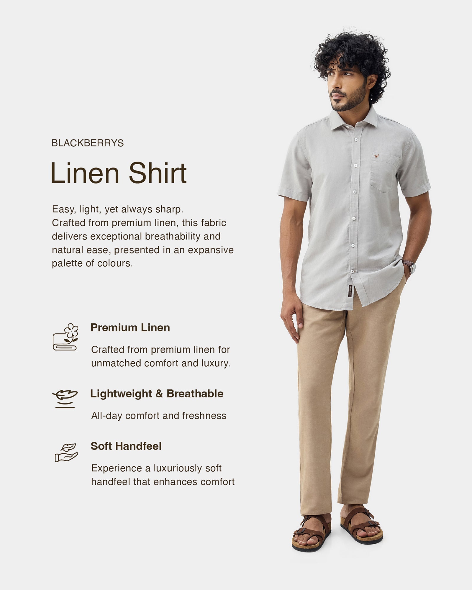Light Grey Half Sleeve Linen Solid Shirt - Cleo