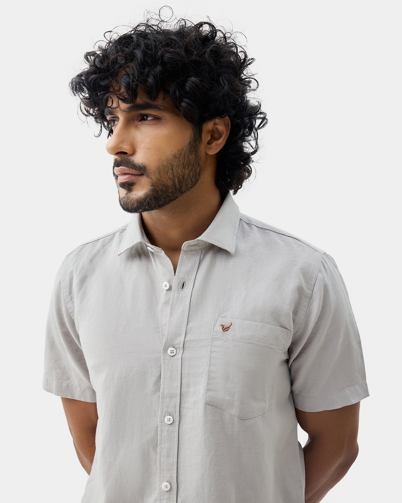 Light Grey Half Sleeve Linen Solid Shirt - Cleo