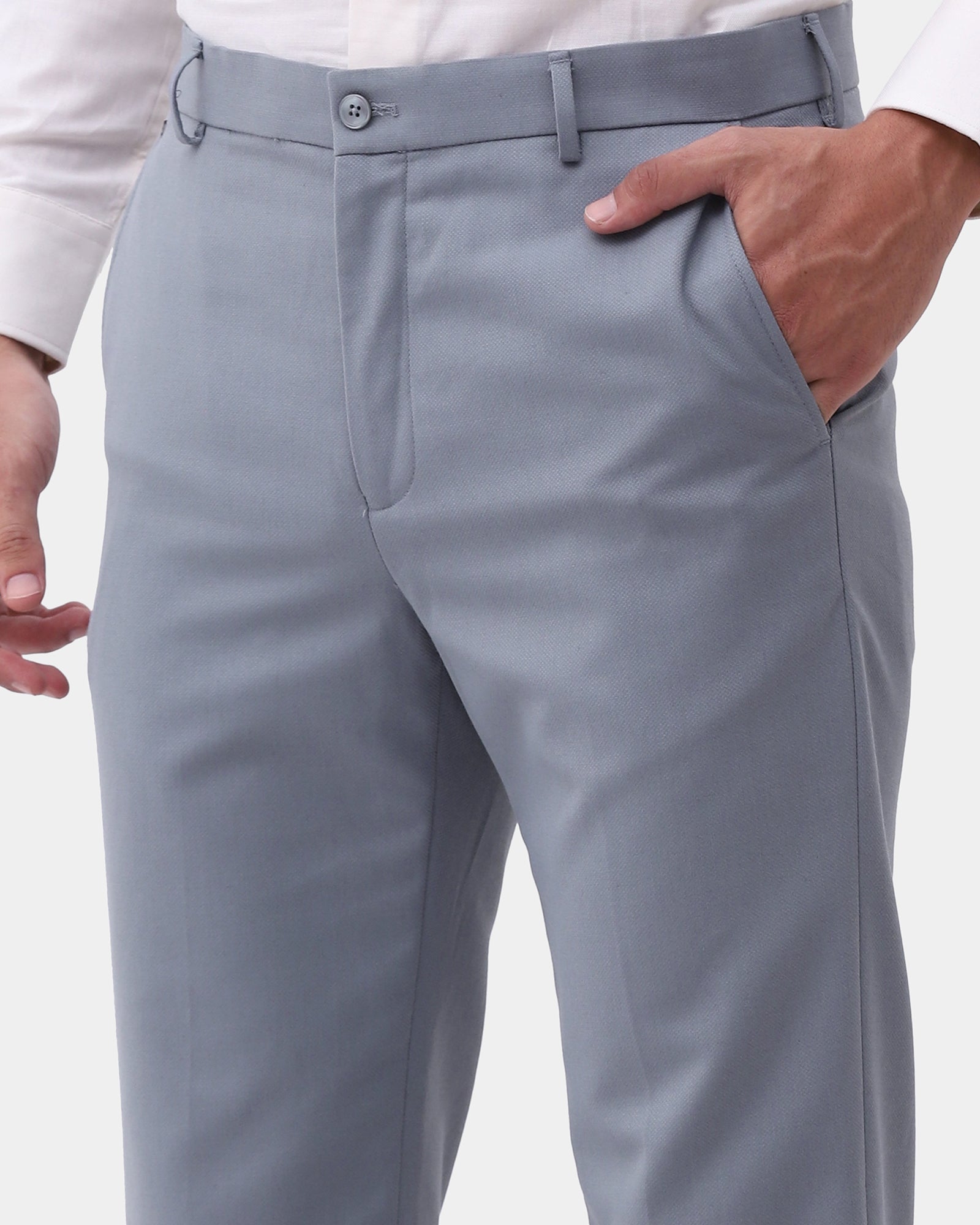 Light Grey Melange Textured Trouser - Hyun