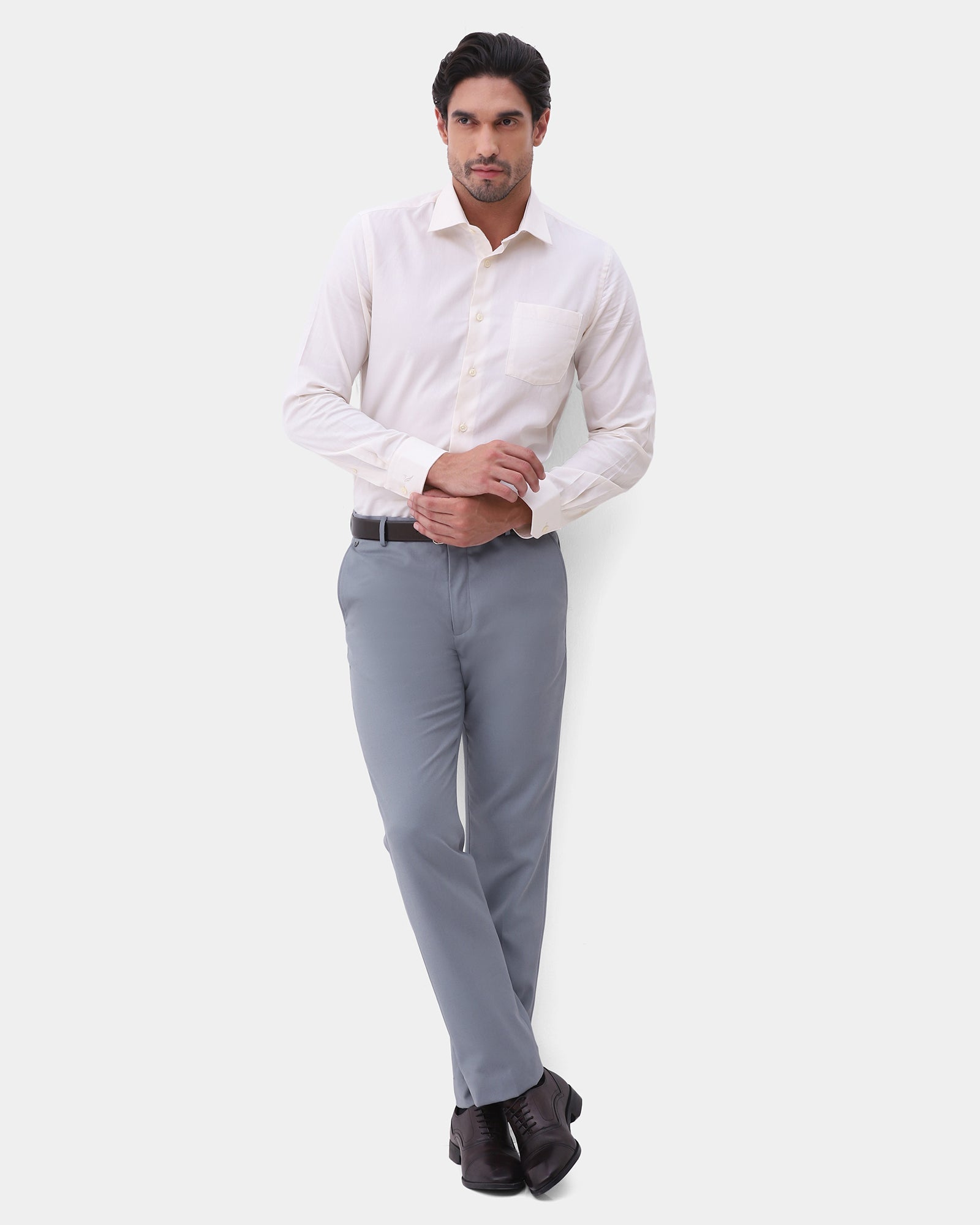 Light Grey Melange Textured Trouser - Hyun