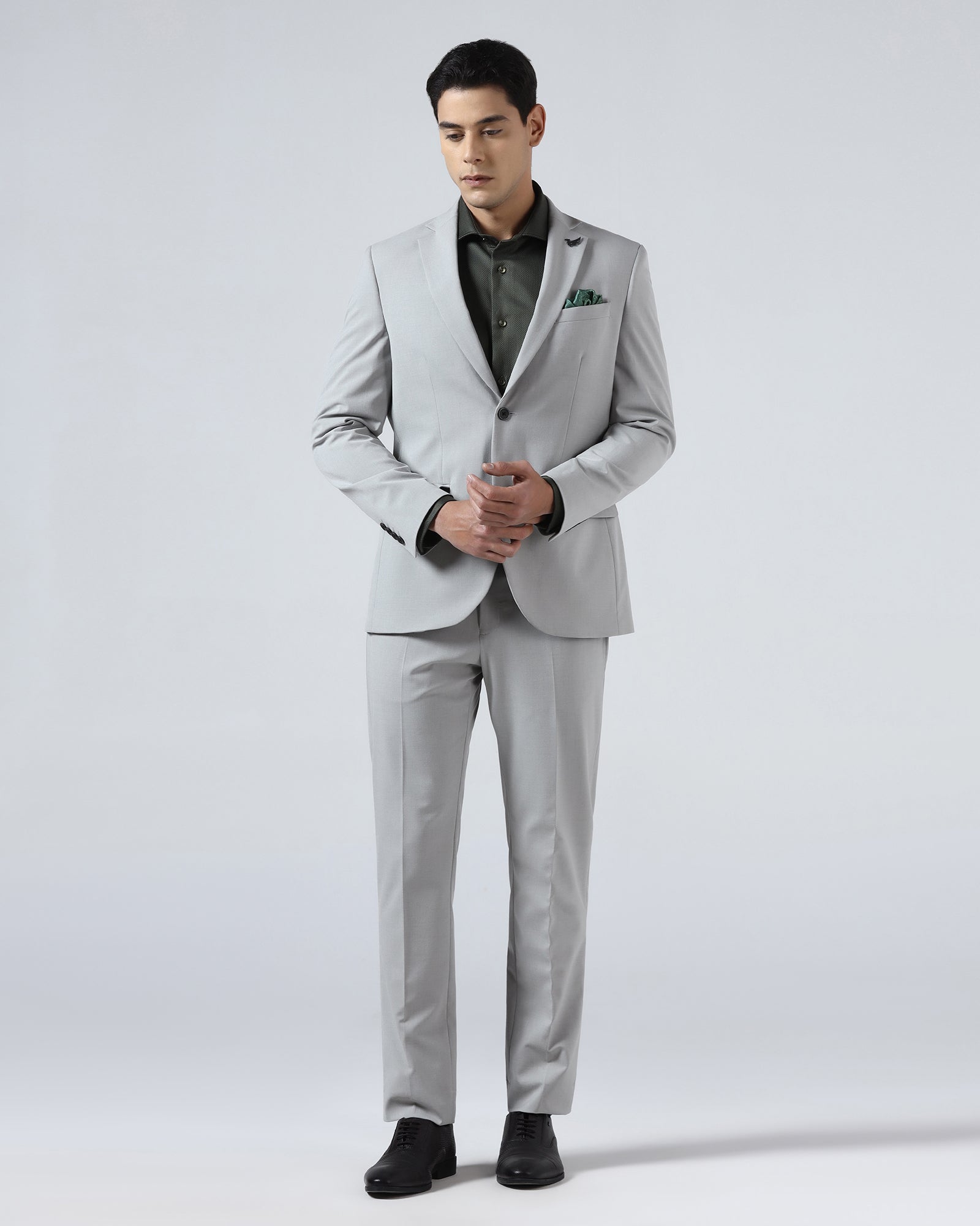 Light Grey Two Piece Solid Suit - Hedra