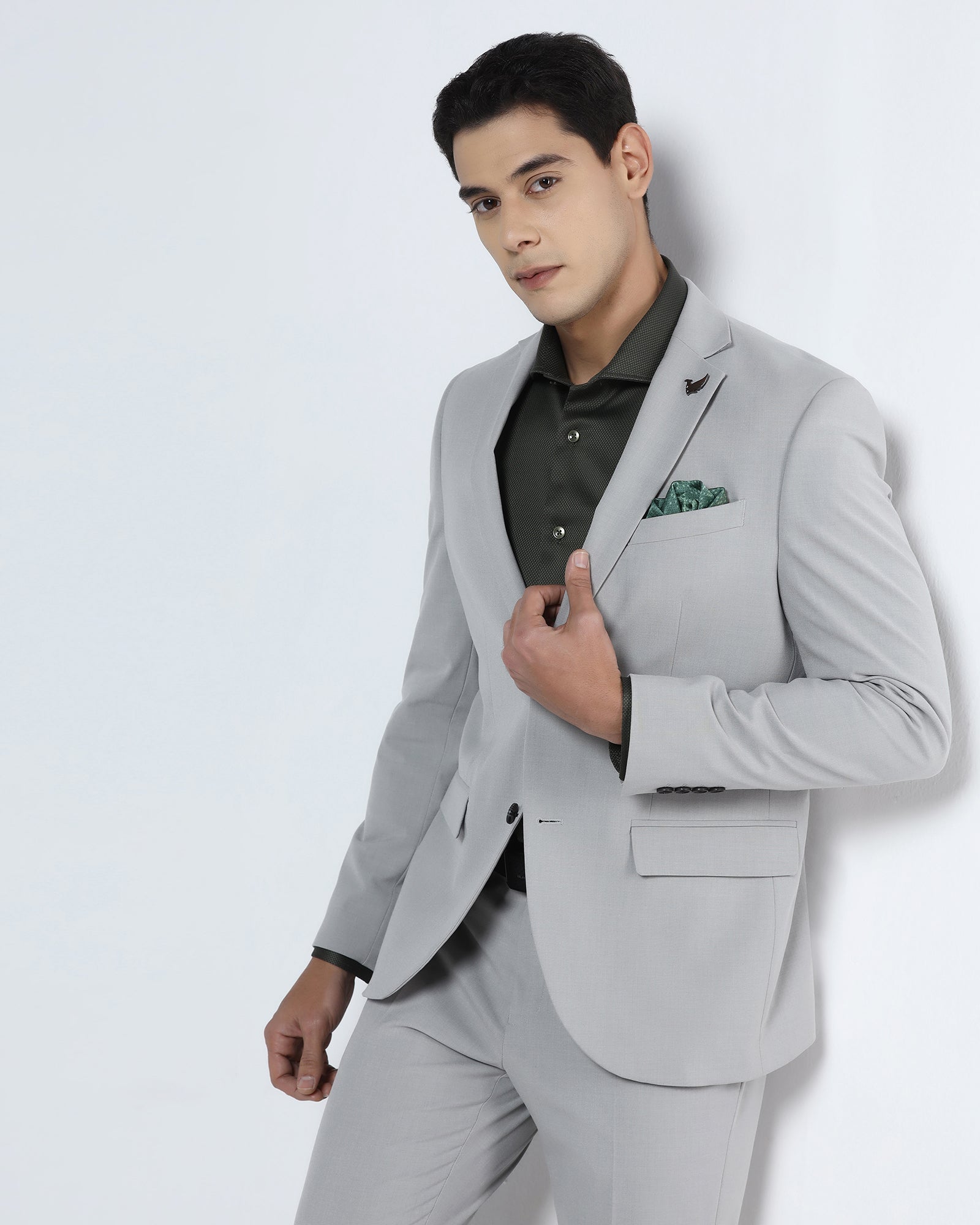 Light Grey Two Piece Solid Suit - Hedra