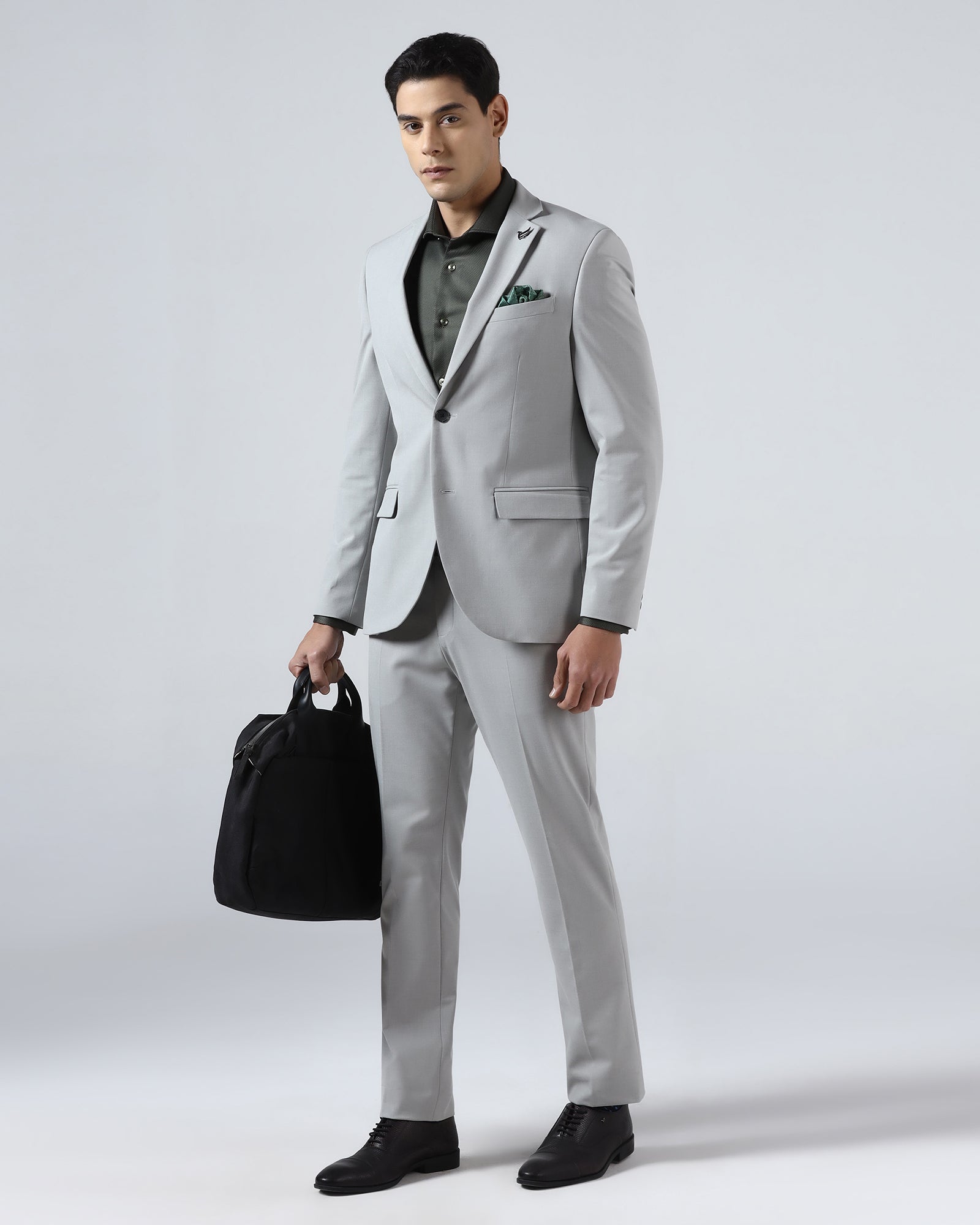 Light Grey Two Piece Solid Suit - Hedra