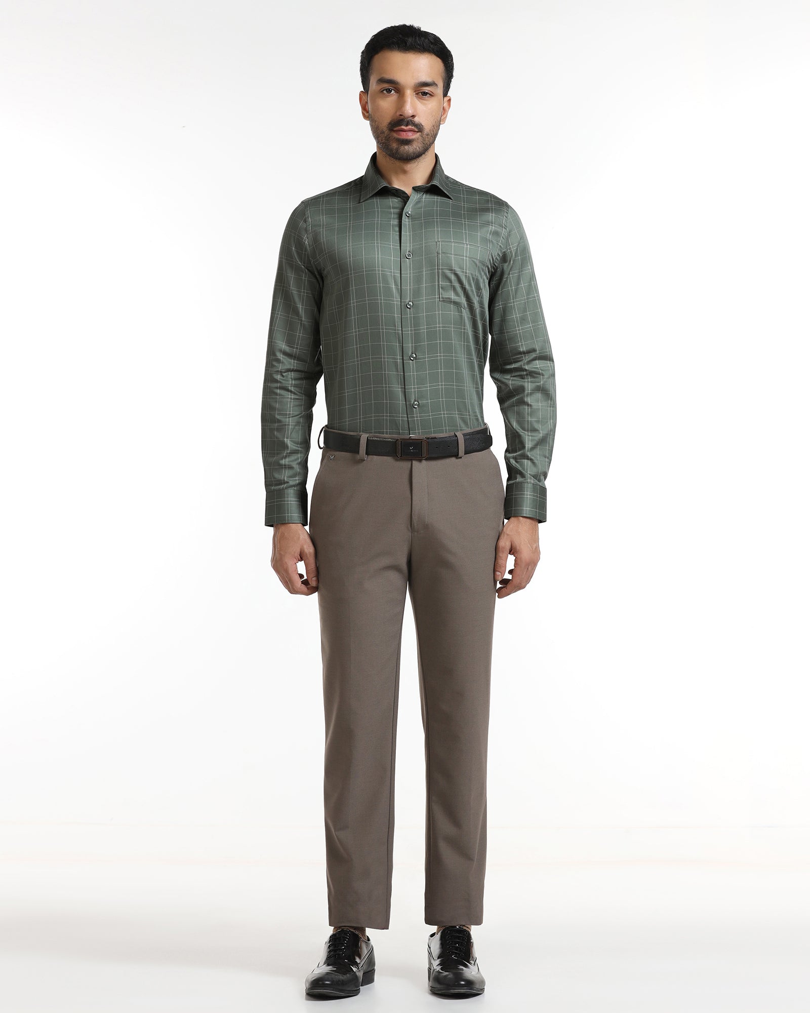 Light Olive Check Shirt - Axton