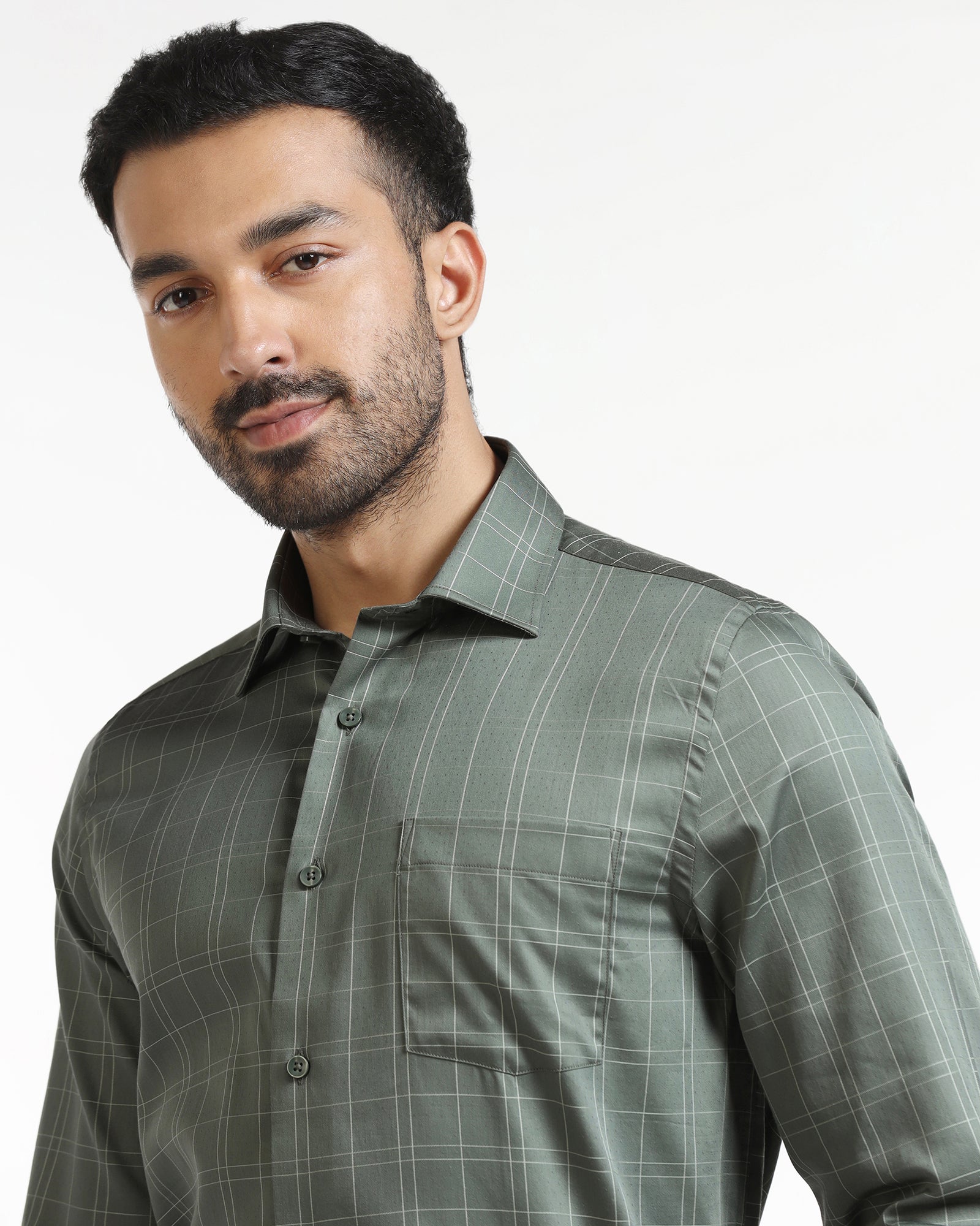 Light Olive Check Shirt - Axton