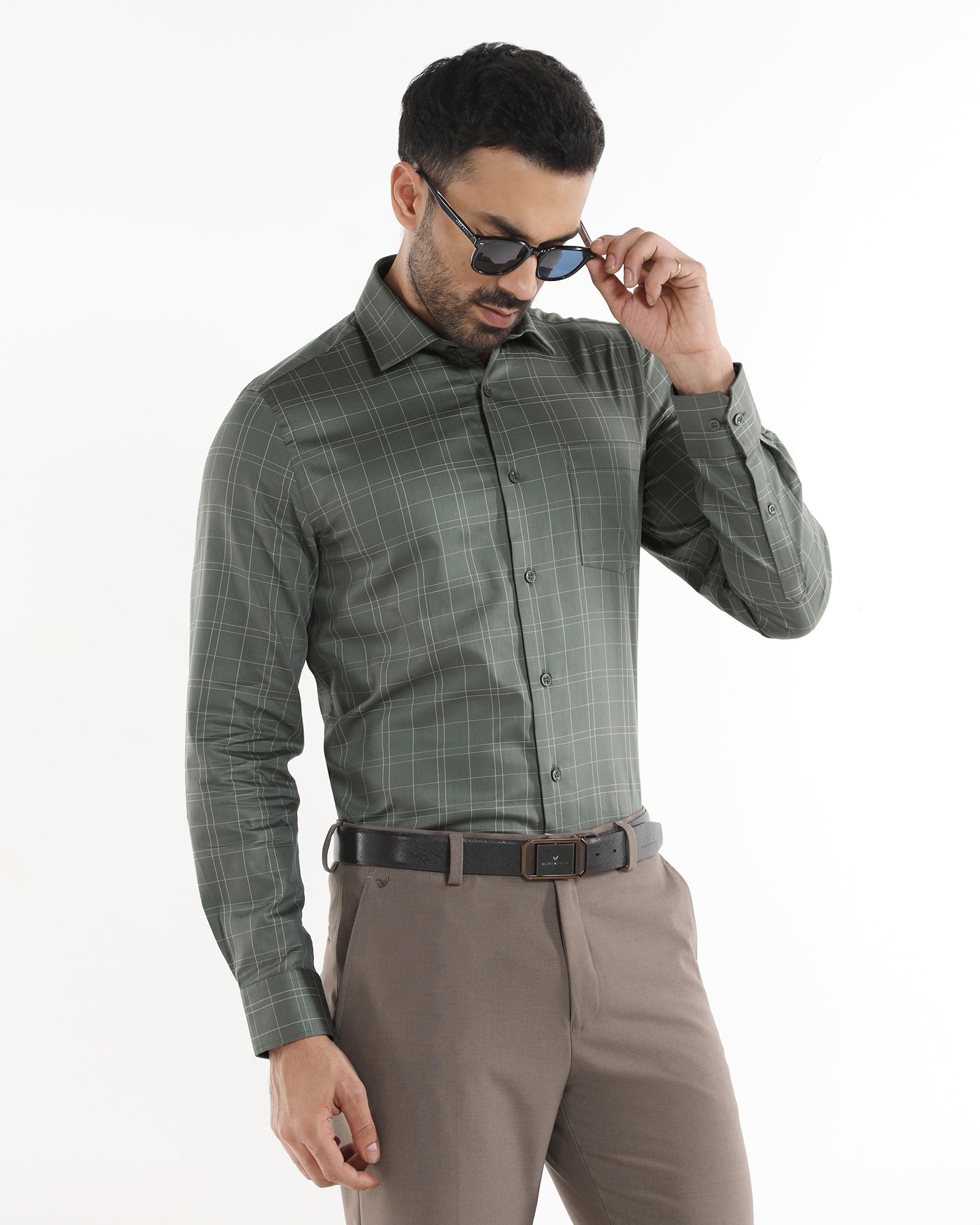 Light Olive Check Shirt - Axton