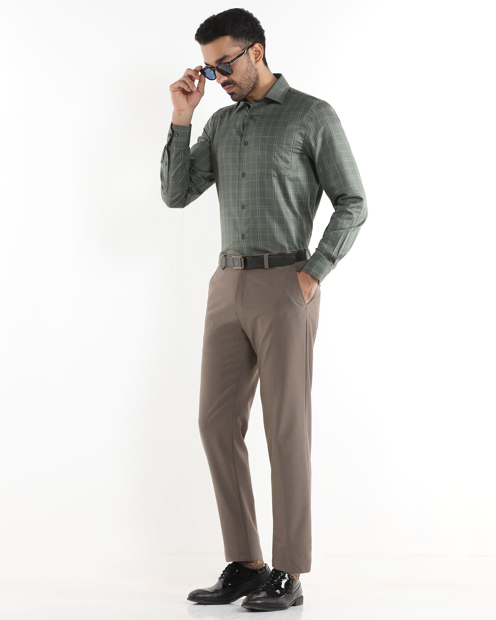 Light Olive Check Shirt - Axton