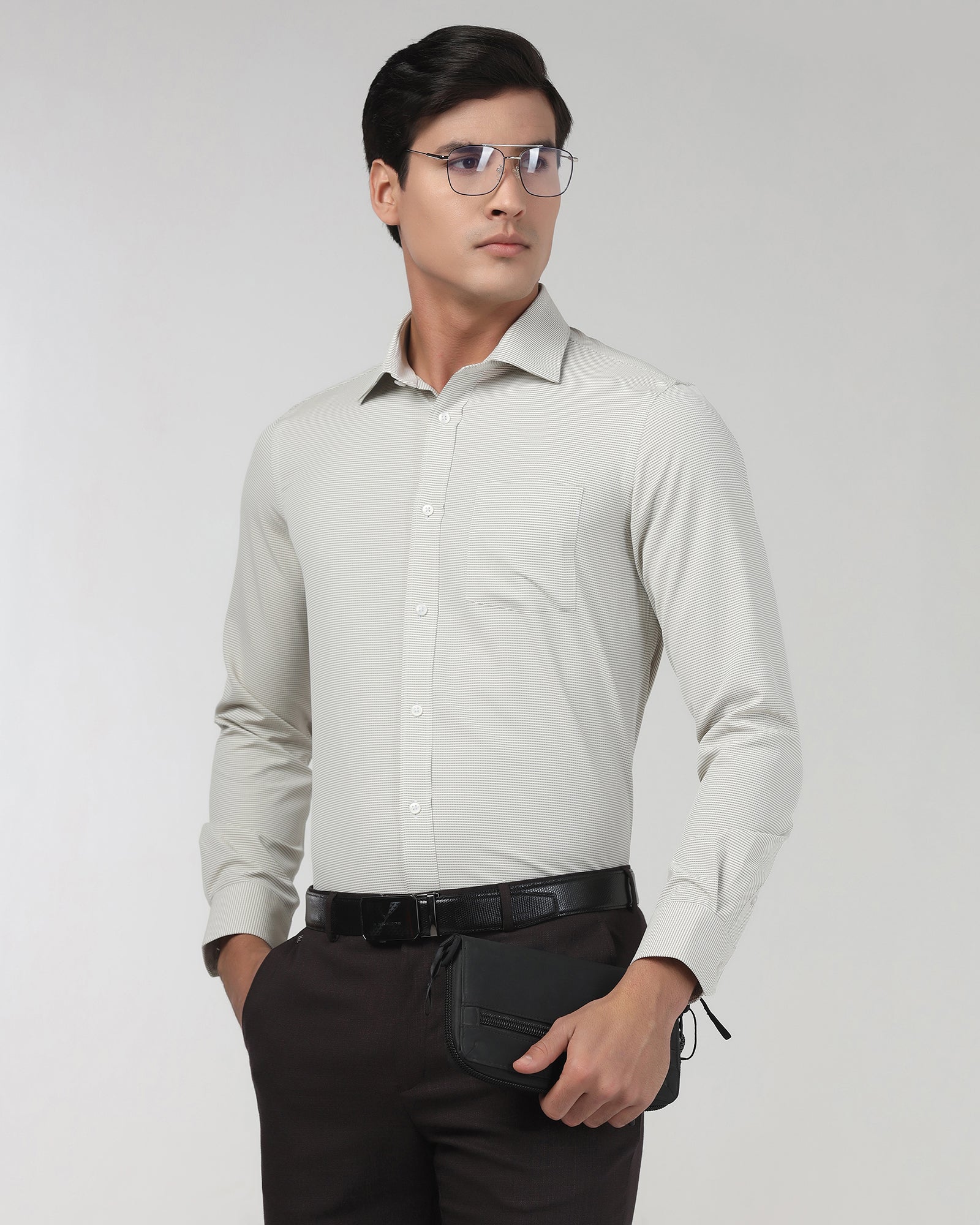 Light Olive Non Iron Textured Shirt - Rise E
