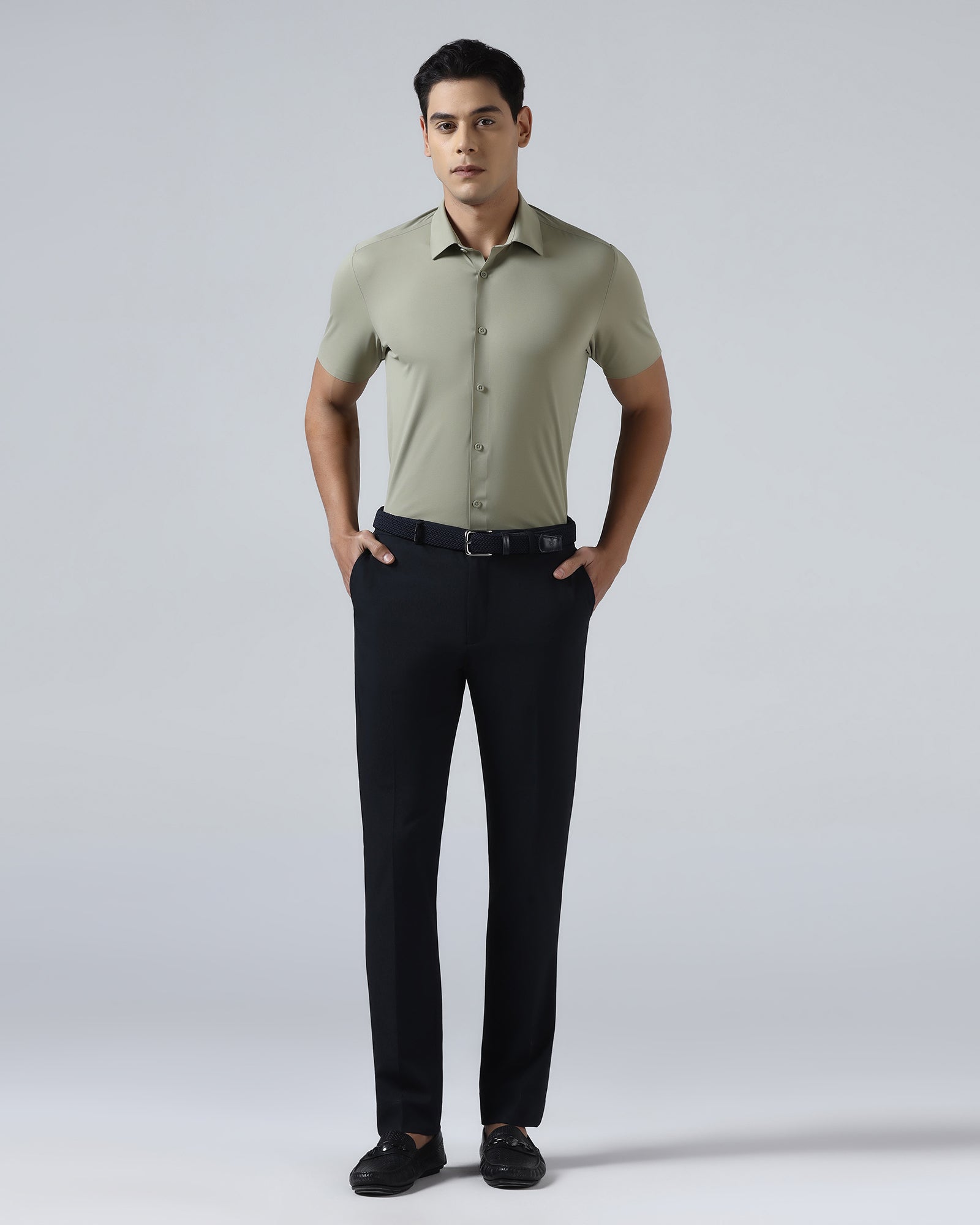 Light Olive Half Sleeve TechPro Textured Shirt - Henry