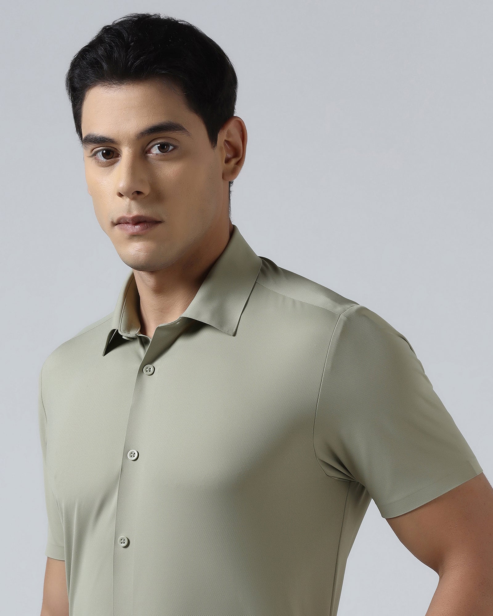 Light Olive Half Sleeve TechPro Textured Shirt - Henry