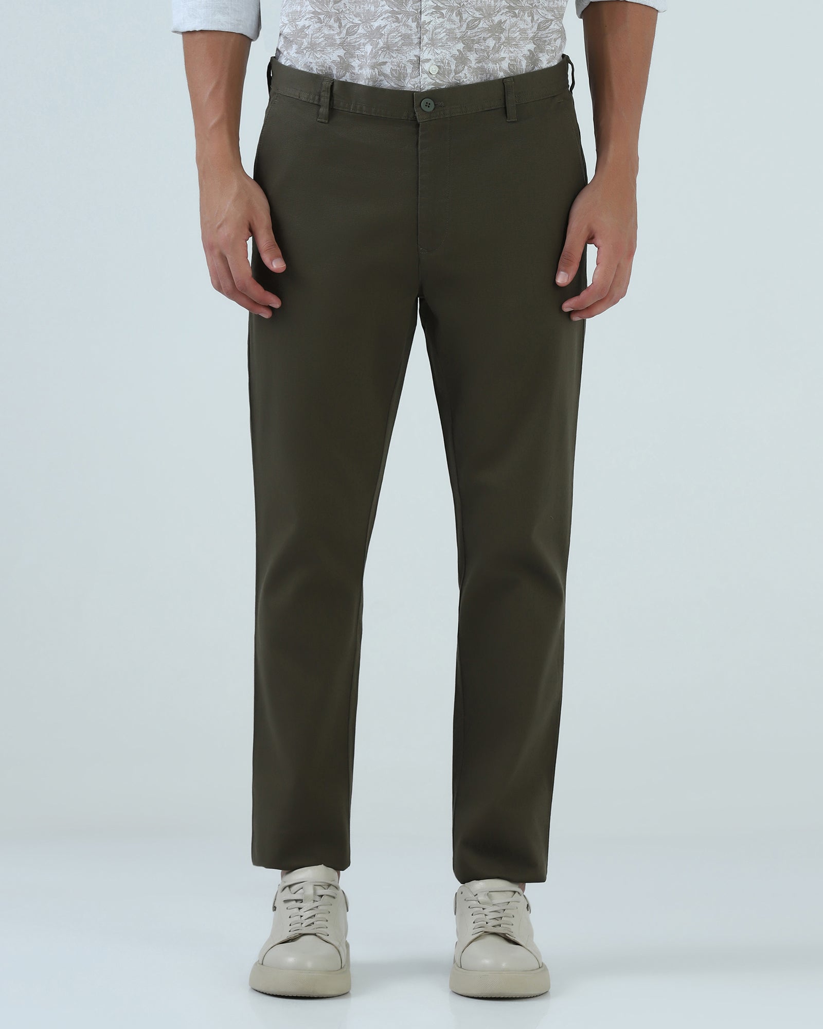 Light Olive Textured Khakis - Wide