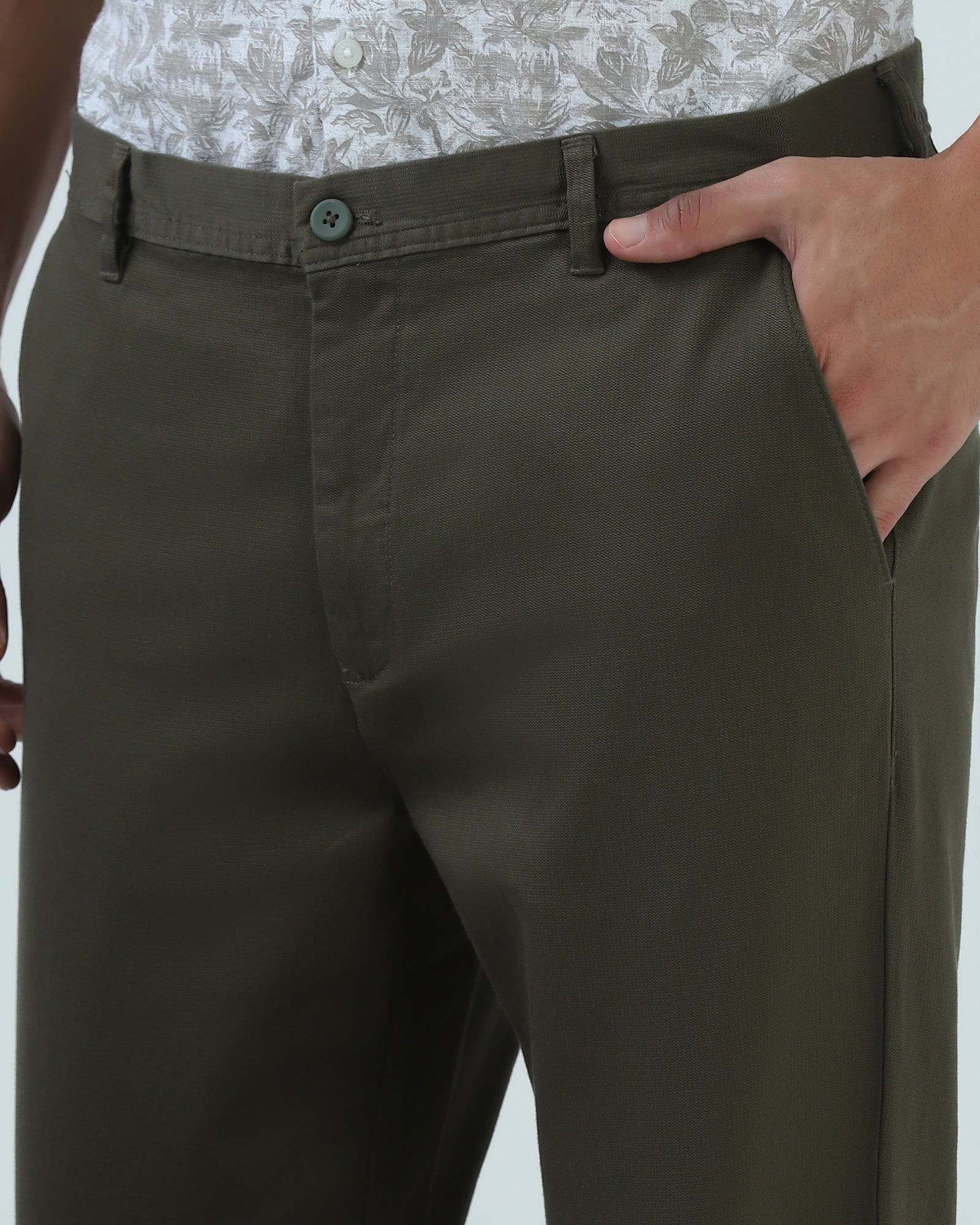 Light Olive Textured Khakis - Wide