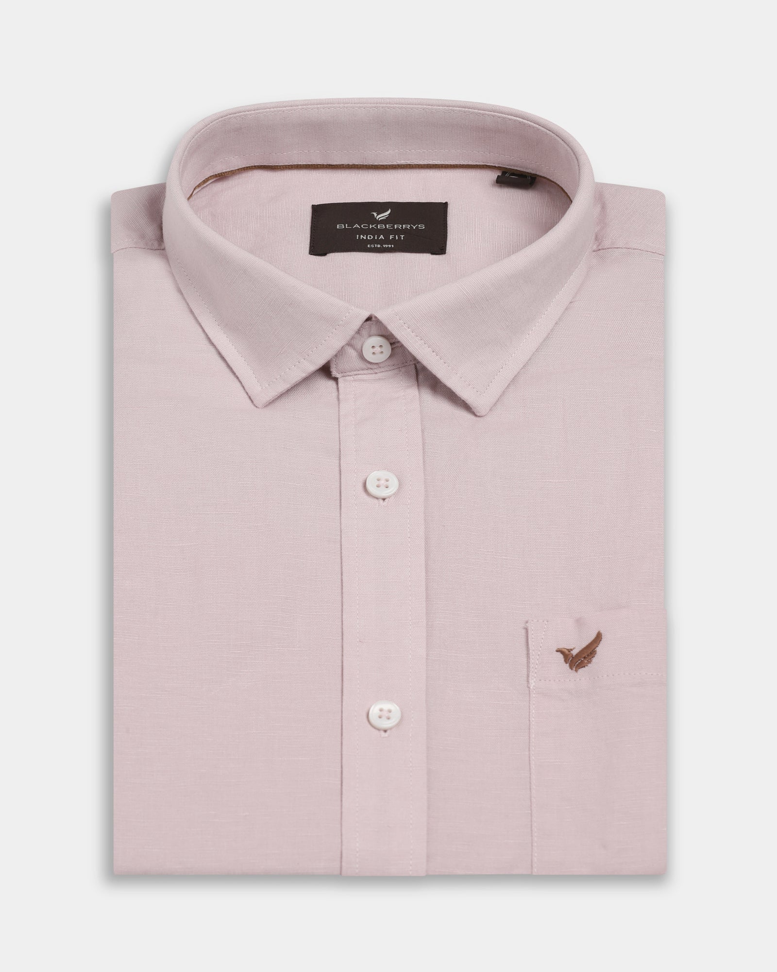 Light Pink Half Sleeve Linen Solid Shirt - Cleo