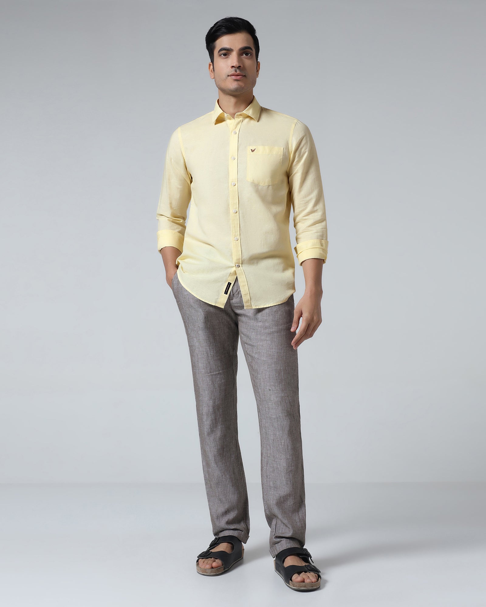 Light Yellow Linen Solid Shirt - Cleo