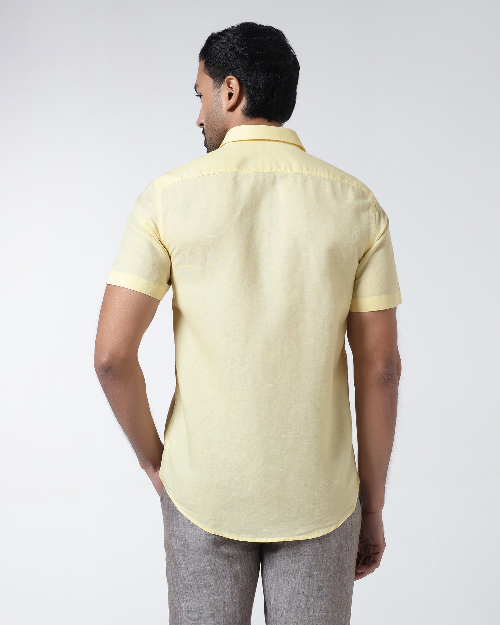 Light Yellow Half Sleeve Linen Solid Shirt - Cleo