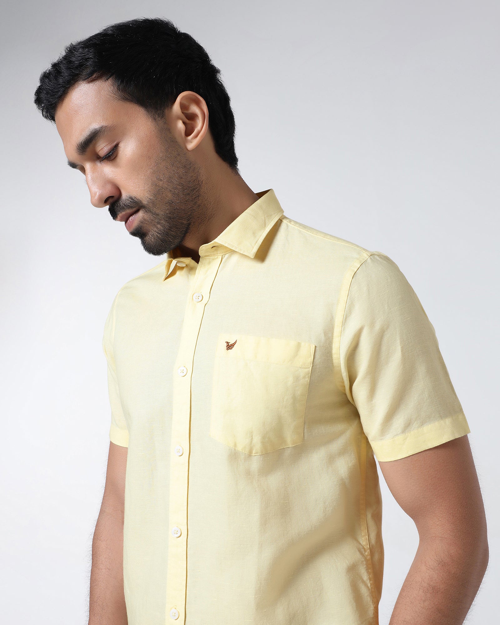 Light Yellow Half Sleeve Linen Solid Shirt - Cleo