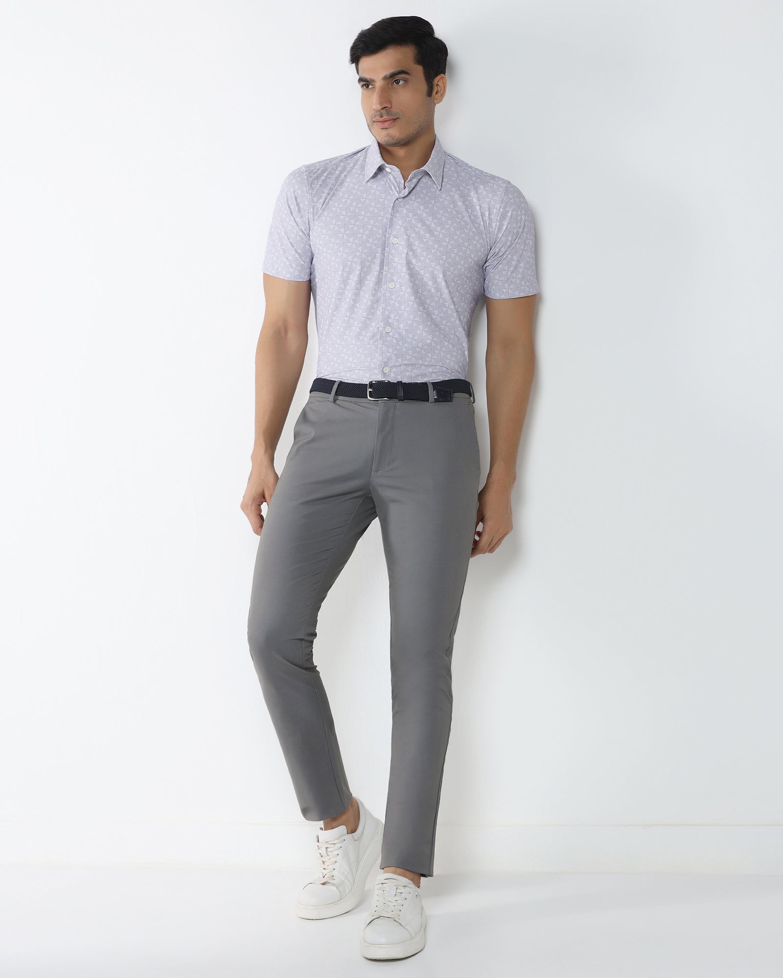 Lilac Half Sleeve TechPro Printed Shirt - Reneos